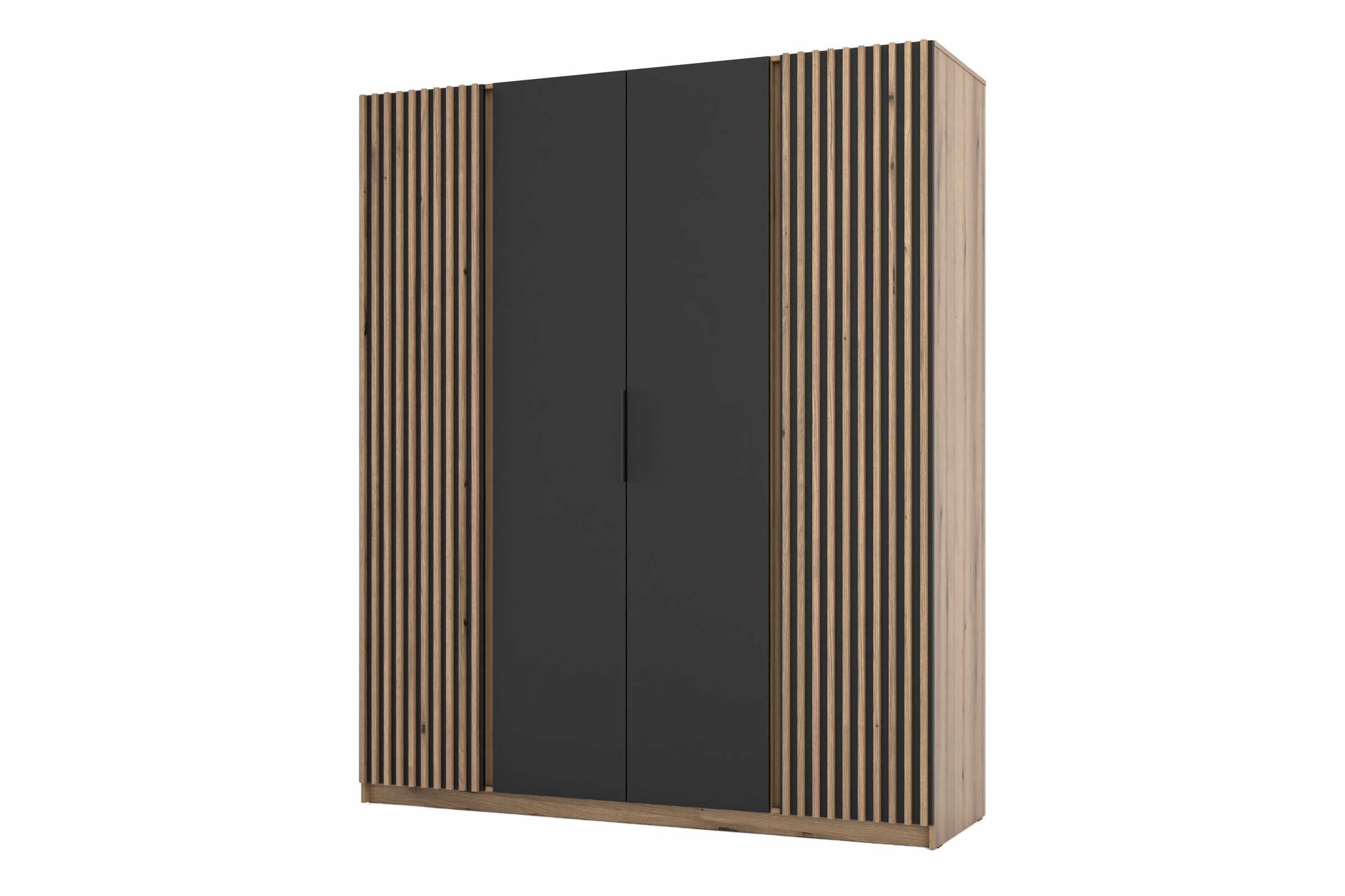 Skříň Sansi 2LAM2F s lamelami 200 cm - dub evoke / černá / dubové lamely evoke skříň Kaja 2LAM2F z lamelami 200 cm - dub evoke / černá / lamele dub evoke