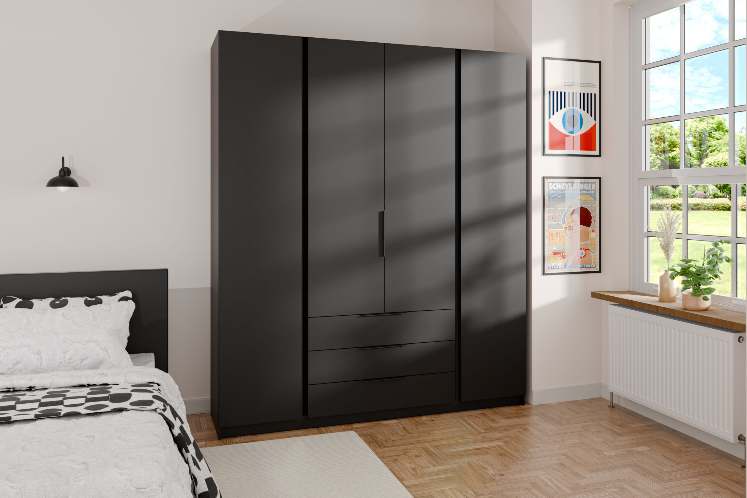 Skříň Sansi 4F3S se zásuvkami 200 cm - černá skříň Kaja 4F3S s zásuvkami 200 cm - černá