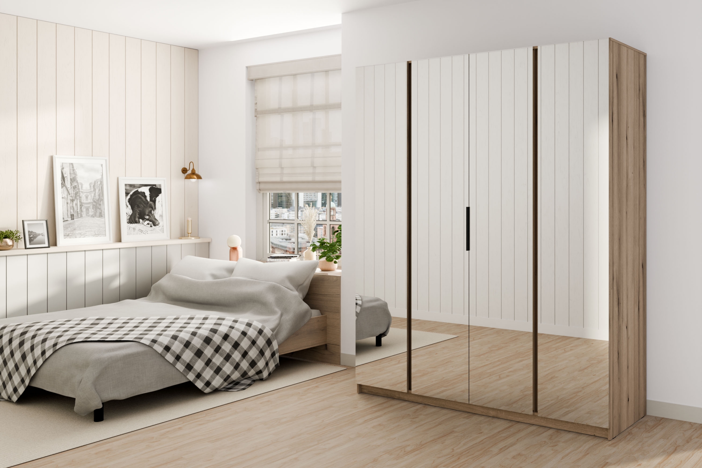 Skriňa Sansi 4L so zrkadlom 200 cm - Dub evoke Skriňa Kaja 4L z zrkadlom 200 cm - Dub evoke