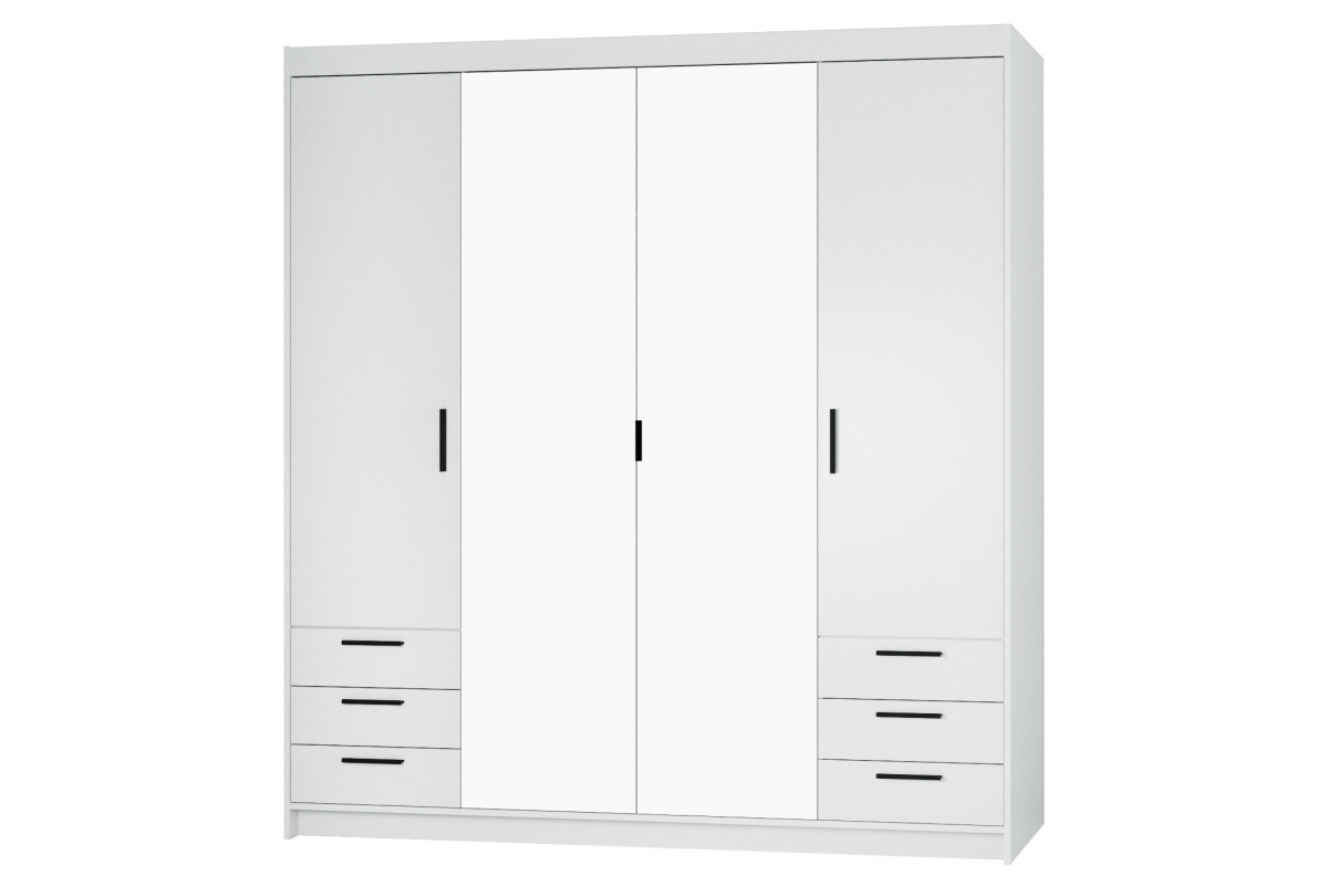 Šatní skříň Luiza se zrcadlem 176 cm - bílá skříň Lena 4D6S s zásuvkami i zrcadlem 176 cm - Bílý