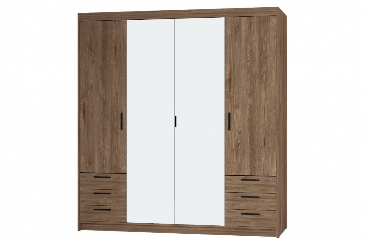 Skříň Lena 4D6S se zásuvkami a zrcadlem 176 cm - dub lefkas skříň Lena 4D6S s zásuvkami i zrcadlem 176 cm - Dub Lefkas