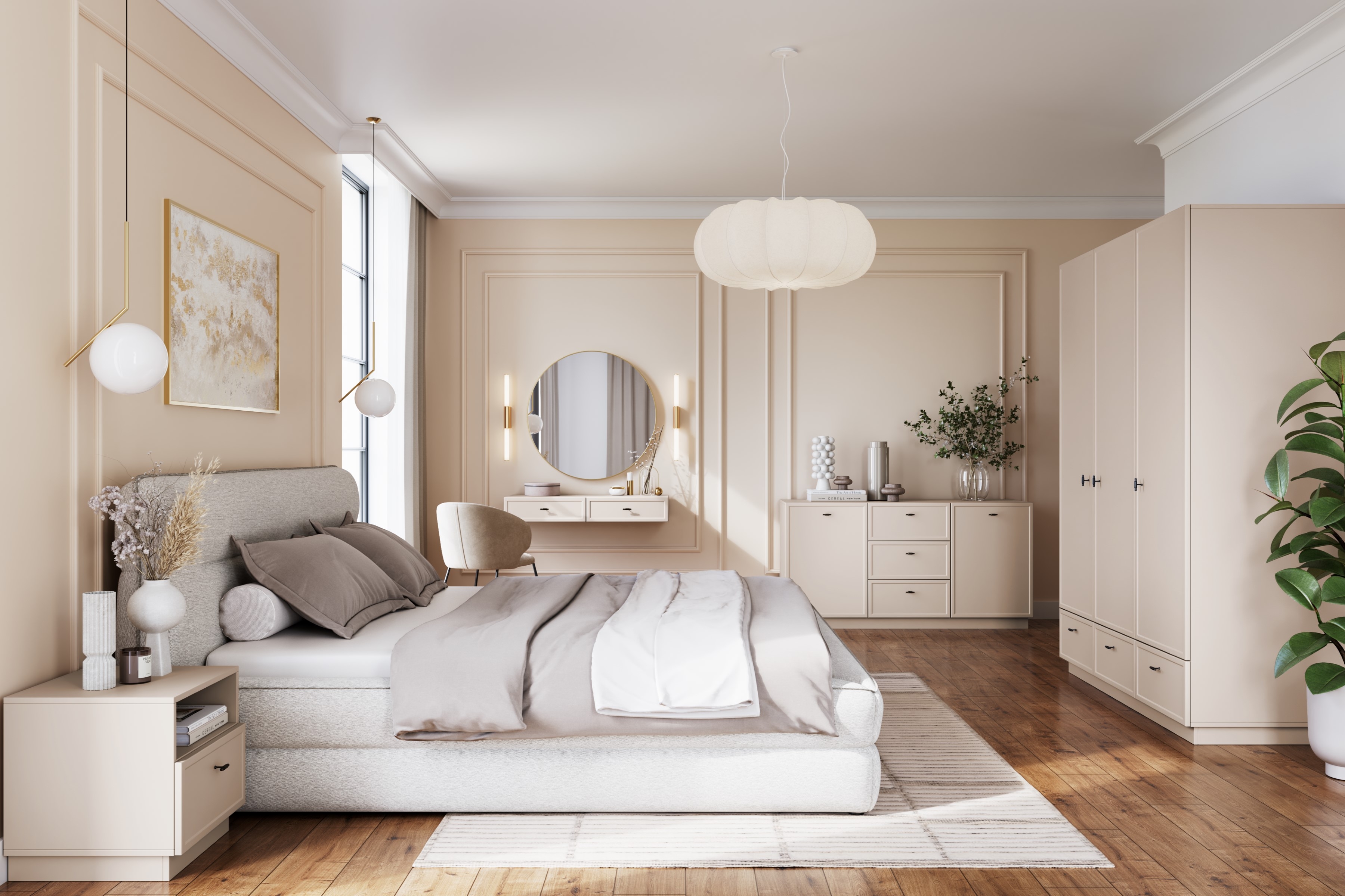 Šatní skříň Lorini 150 cm - kašmírová / černé úchytky T-bar skříň Lorini 150 cm z policemi - kašmír / černá Úchytky T-bar