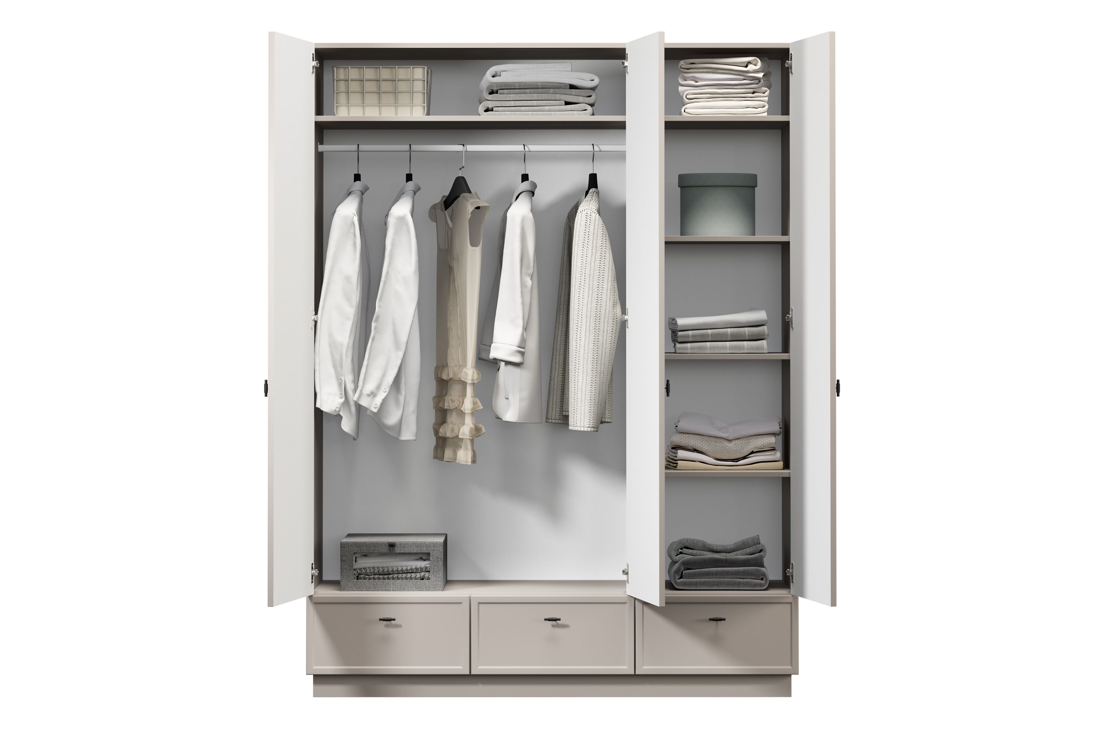 Šatní skříň Lorini 150 cm - kašmírová / černé úchytky T-bar skříň Lorini 150 cm z policemi - kašmír / černá Úchytky T-bar