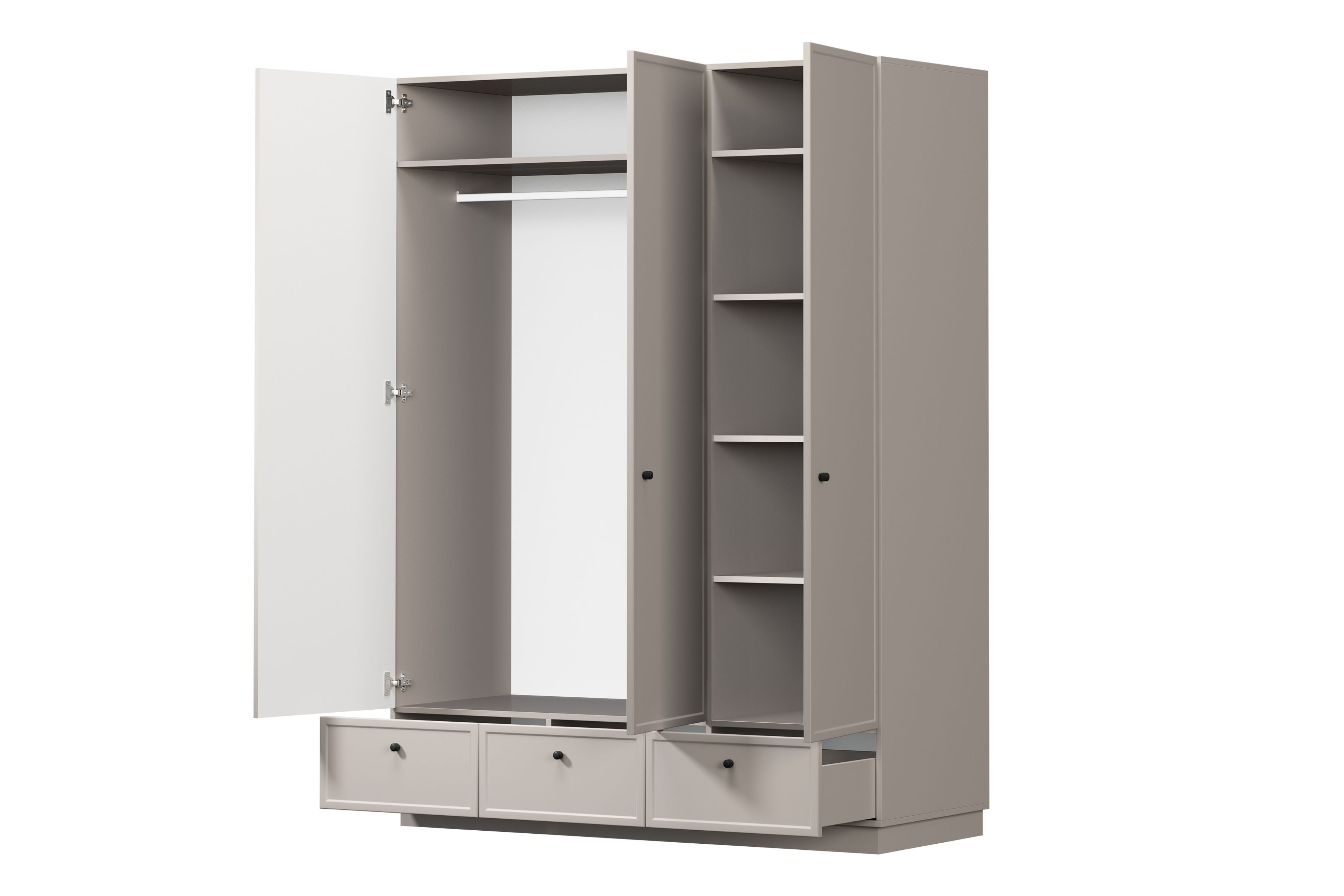 Šatníková skriňa Lorini 150 cm - kašmírová / čierne úchytky G Skriňa Lorini 150 cm z policami - kašmír / čierny úchyty