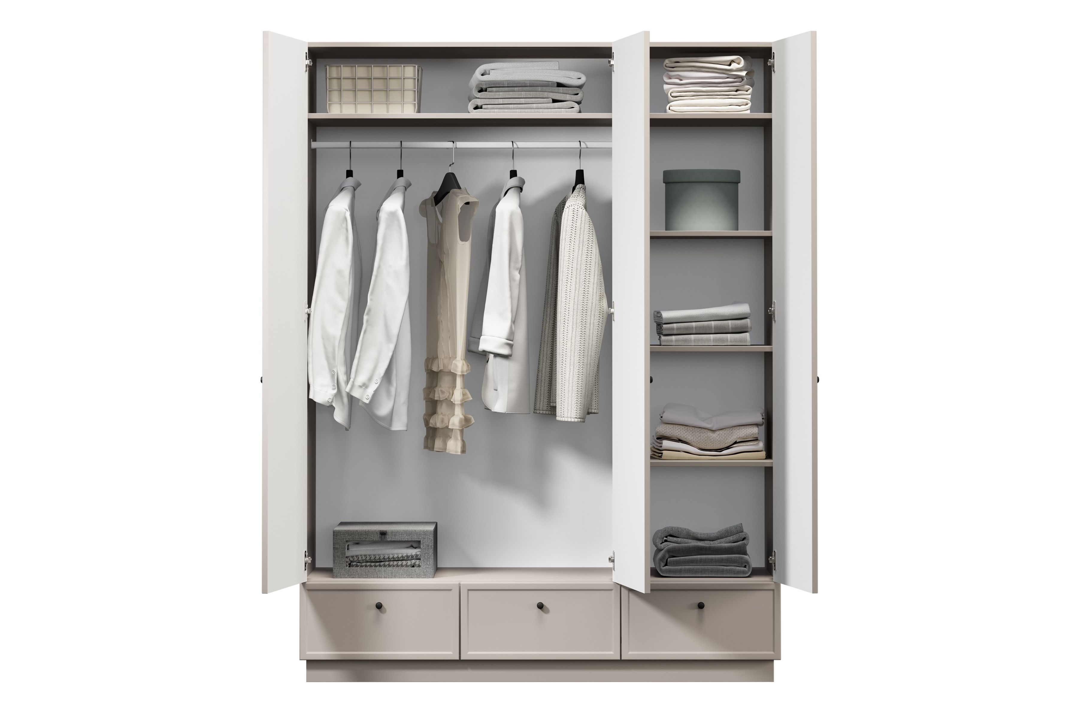 Šatníková skriňa Lorini 150 cm - kašmírová / čierne úchytky G Skriňa Lorini 150 cm z policami - kašmír / čierny úchyty