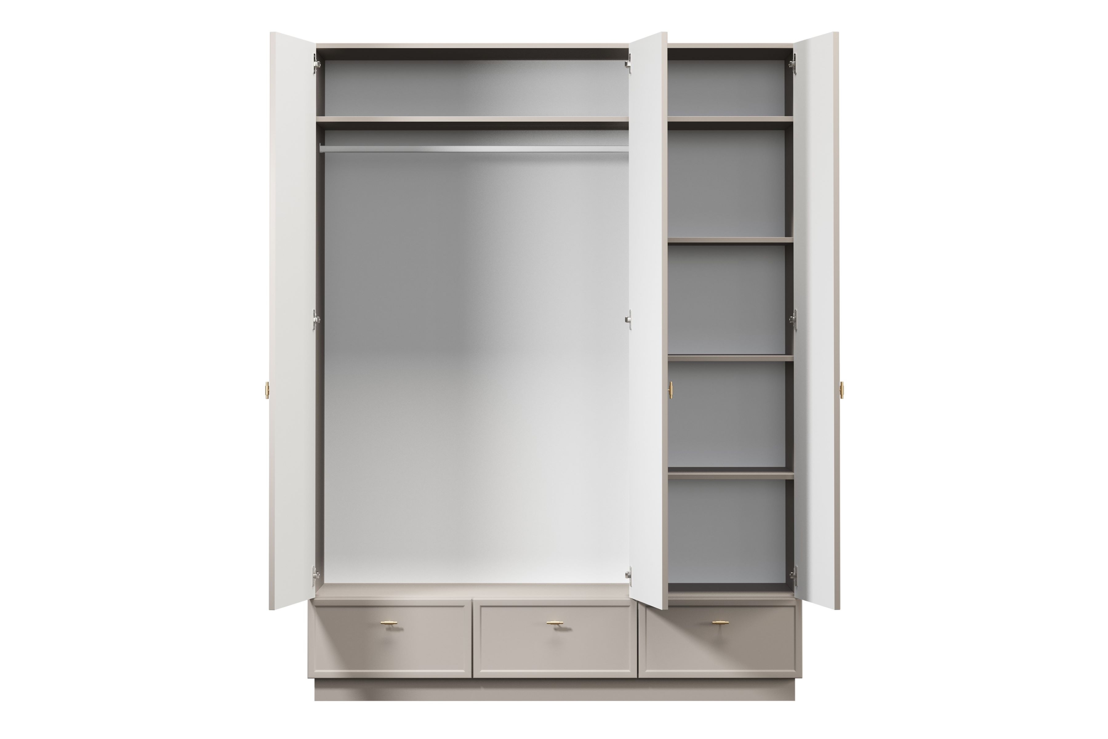 Šatní skříň Lorini 150 cm - kašmírov8 / zlaté úchytky T-bar skříň Lorini 150 cm z policemi - kašmír / zlote Úchytky T-bar