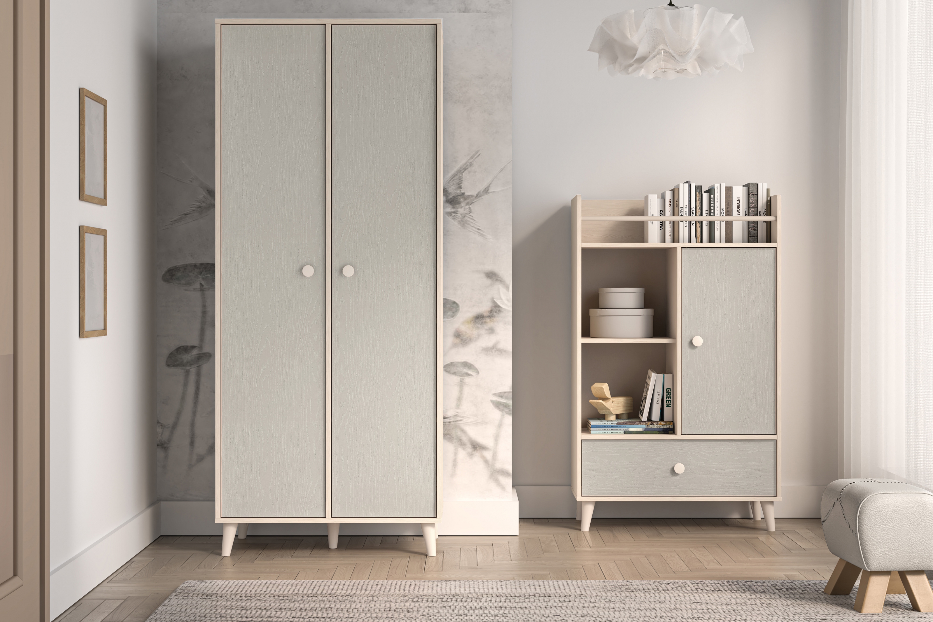 Dětská šatní skříň Marla 80 cm - pouštní písek / šedá pallad skříň Marla 80 cm - piasek pustyni / šedá pallad