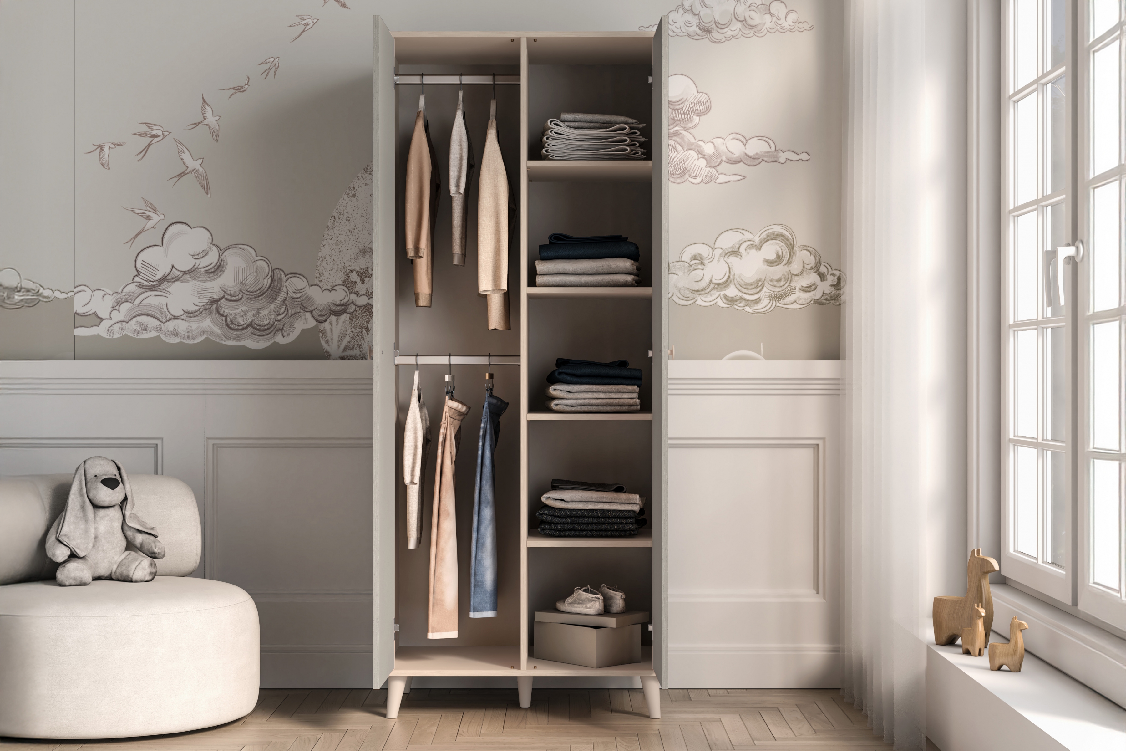 Dětská šatní skříň Marla 80 cm - pouštní písek / šedá pallad skříň Marla 80 cm - piasek pustyni / šedá pallad
