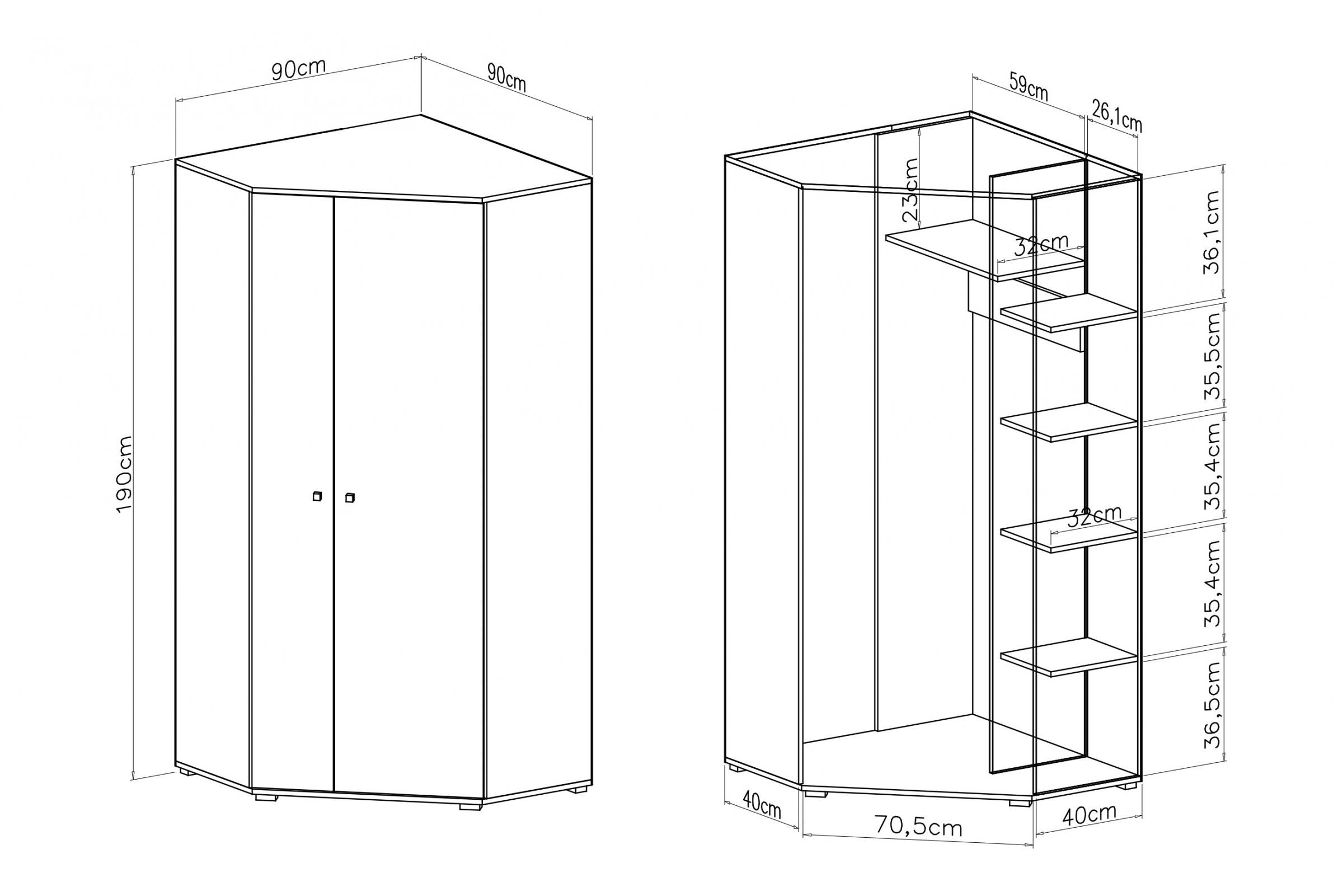 Rohová šatní skříň Ciljo 90 cm - dub / antracit skříň mlodziezowa Delta DL2 L/P - 90 cm - dub / antracitová