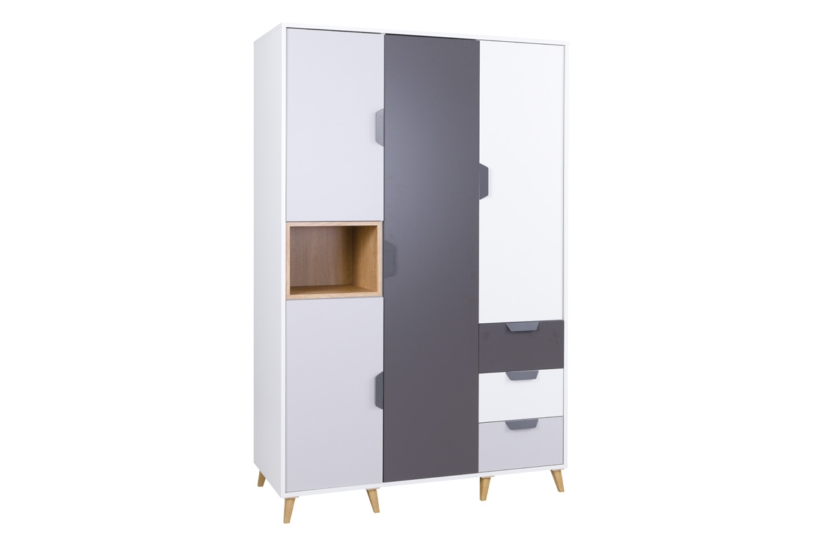 Skriňa Shark 1 so zásuvkami - biela / grafitová / šedá / dub lefkas Skriňa mlodziezowa Shark 1 - Biely/grafit/šedý/Dub Lefkas