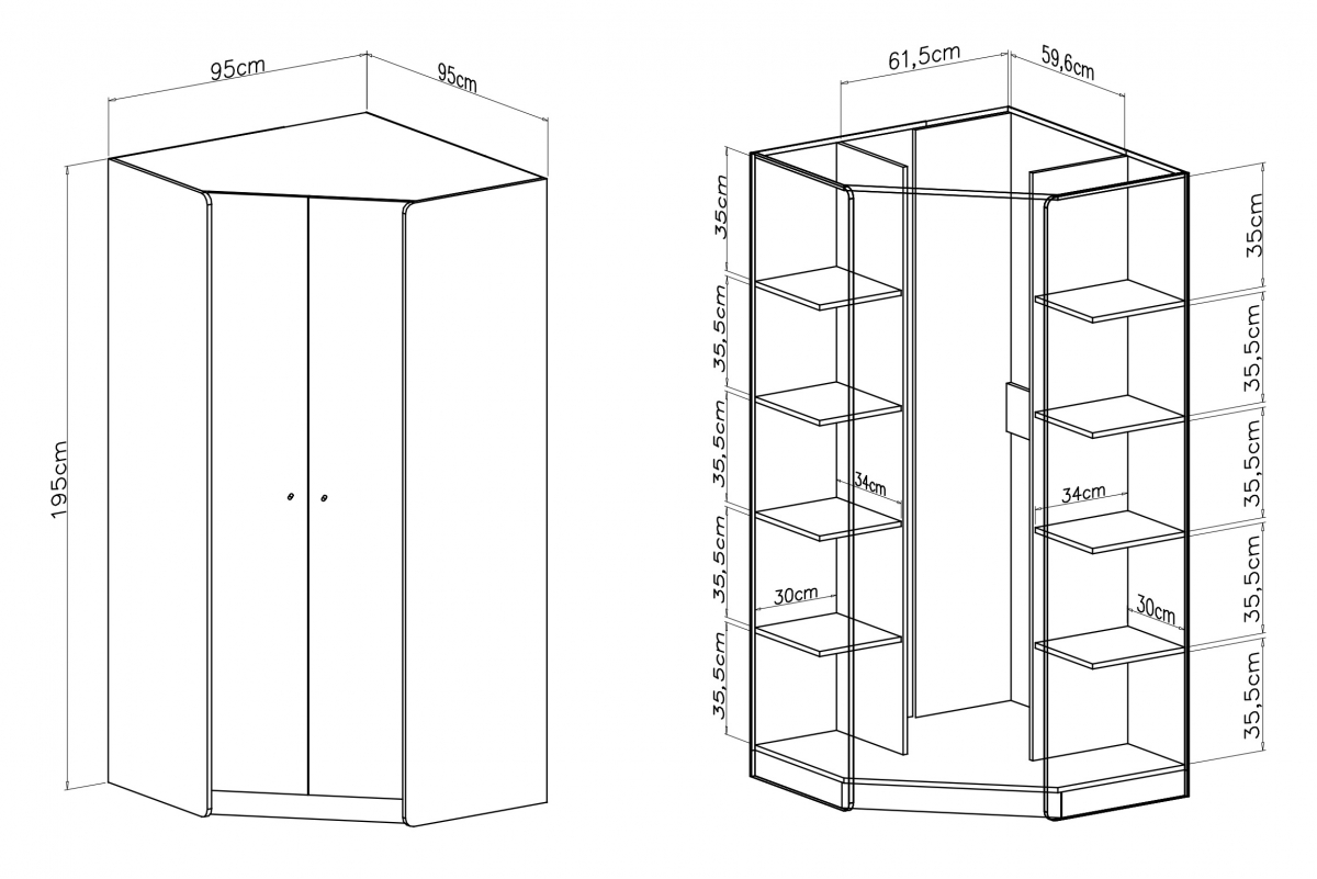 Rohová skriňa Alessio 95 cm - eukalyptus / dub baltic dune Rohová skriňa Alessio 2 - 95 cm - eukaliptus / Dub olejowany