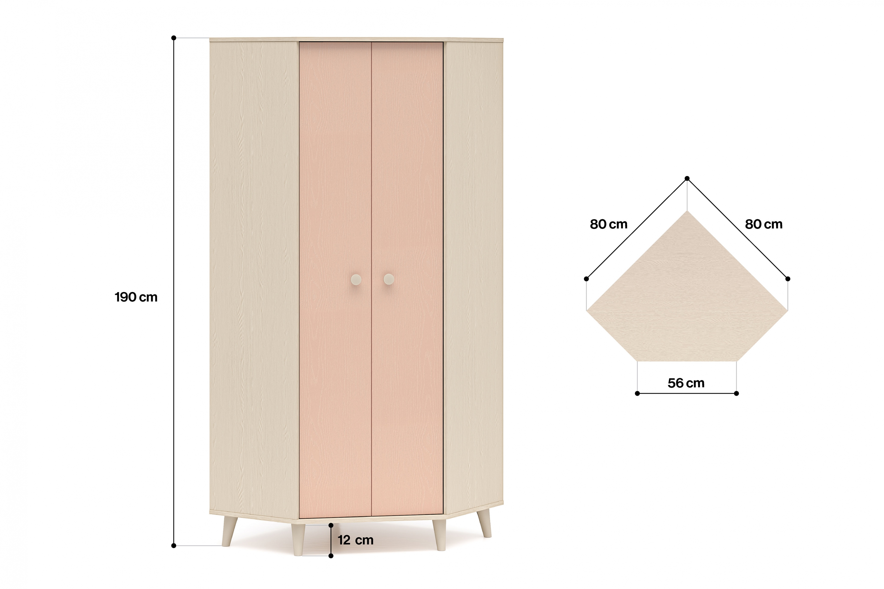 Rohová skriňa do detskej izby Marla 80 cm - púštny piesok / ružová Rohová skriňa Marla 80 cm - piasek pustyni / millenial pink