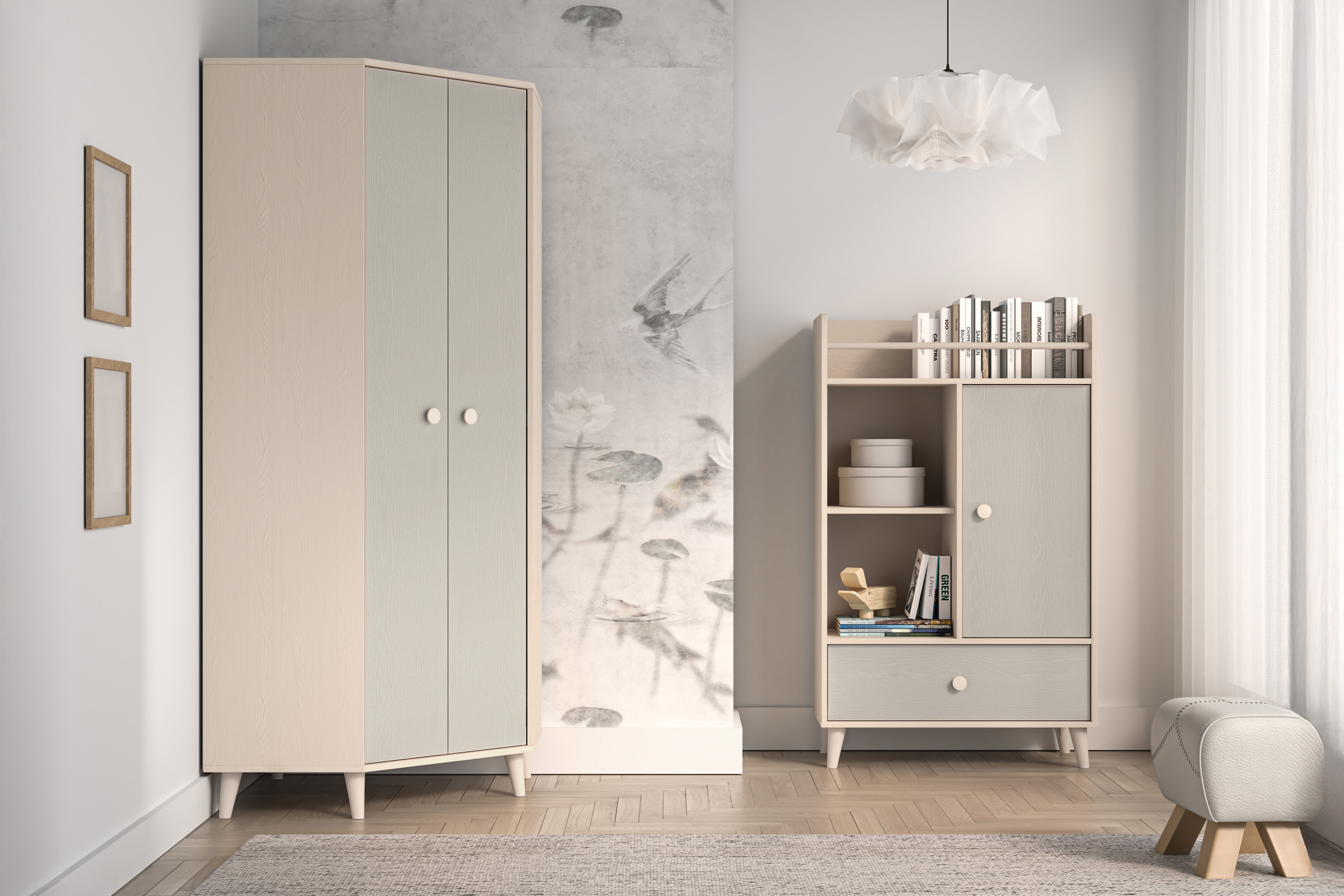 Dětská rohová skříň Marla 80 cm - pouštní písek / šedá pallad skříň rohová Marla 80 cm - piasek pustyni / šedá pallad