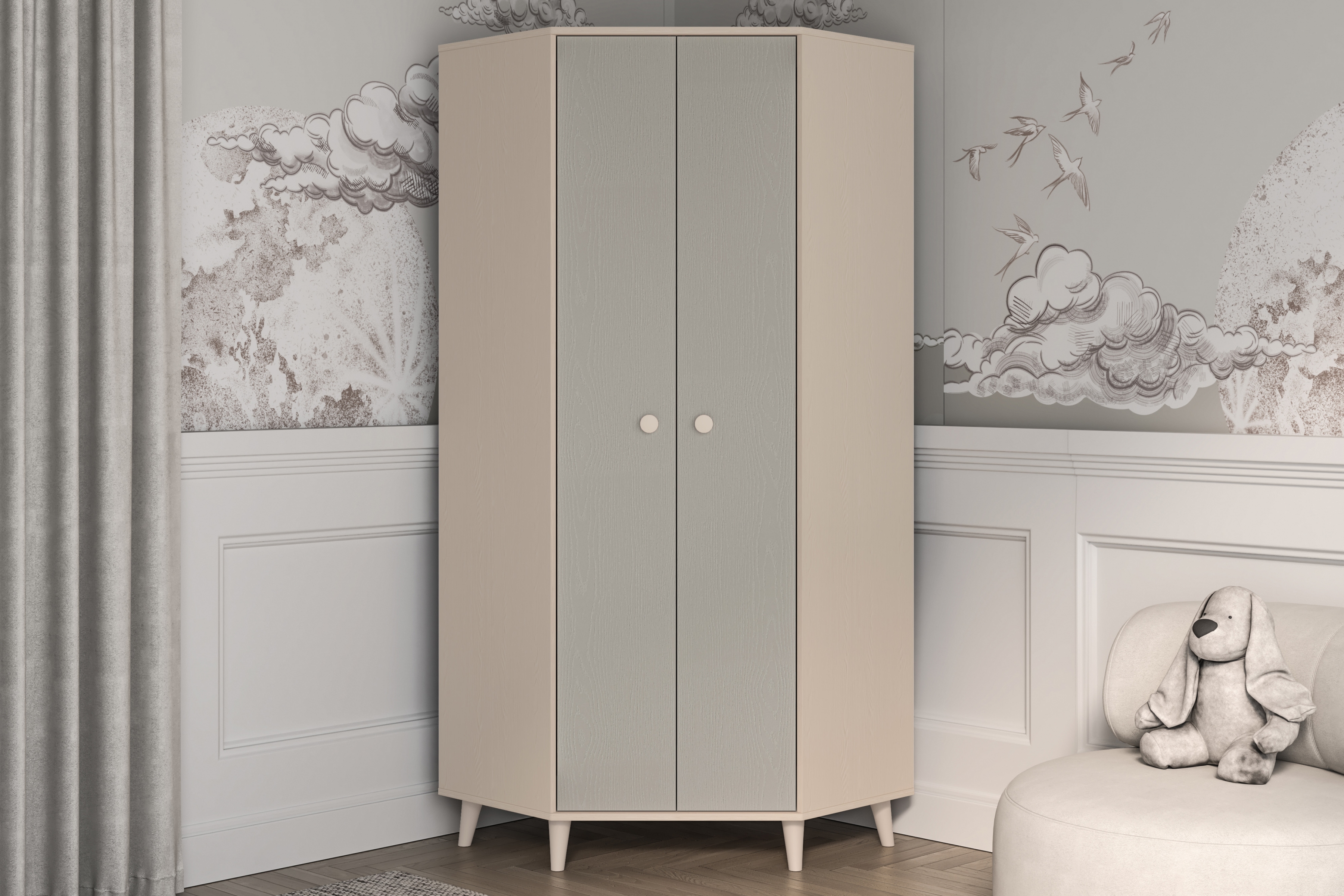 Dětská rohová skříň Marla 80 cm - pouštní písek / šedá pallad skříň rohová Marla 80 cm - piasek pustyni / šedá pallad