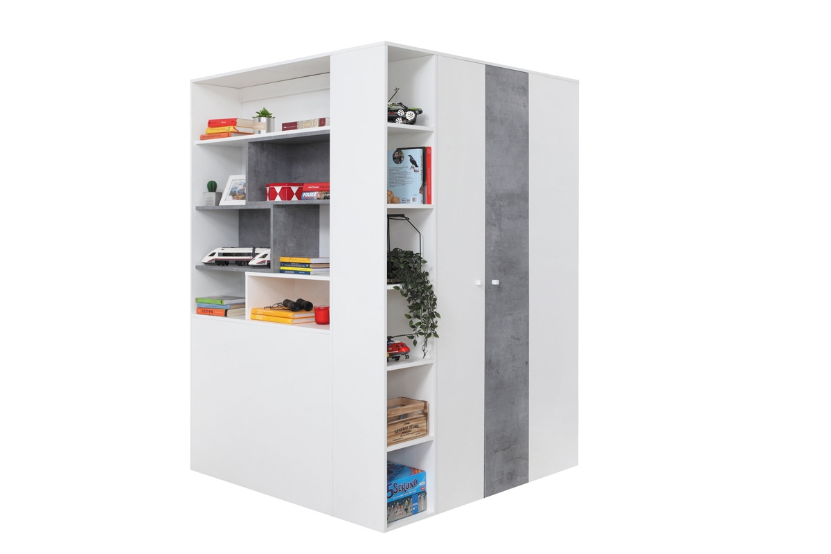 Rohová skříň Sigma SI1 L/P - bílý lux / beton Skříň rohová velká