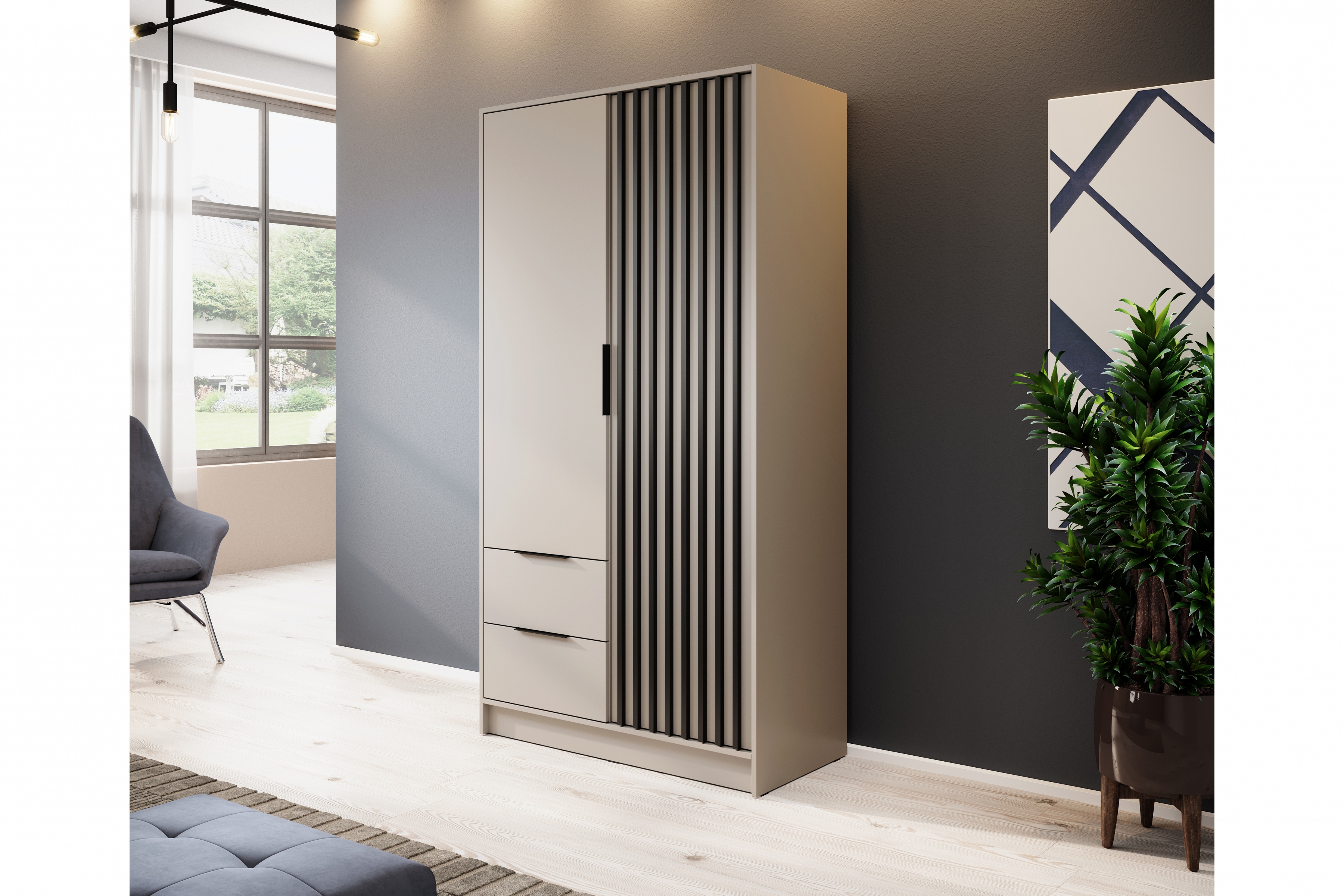 skříň Neria 105 cm - kašmír / černá skříň Neria 105 cm - kašmír / černá