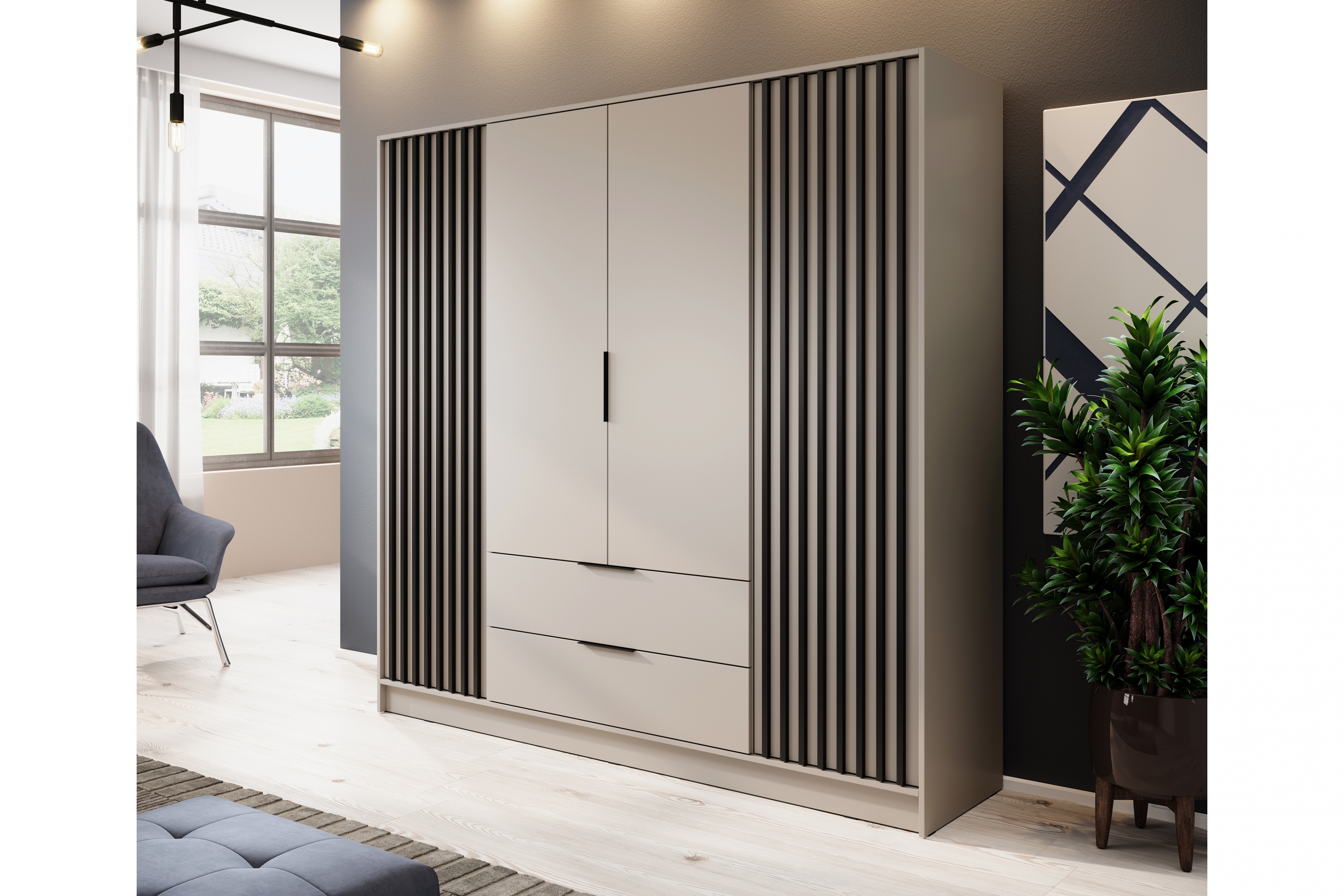 Skriňa Neria 206 cm - kašmír / Čierny Skriňa Neria 206 cm - kašmír / Čierny