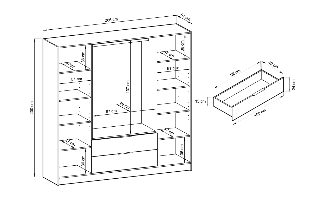 Skriňa Neria 206 cm - kašmír / Čierny Skriňa Neria 206 cm - kašmír / Čierny
