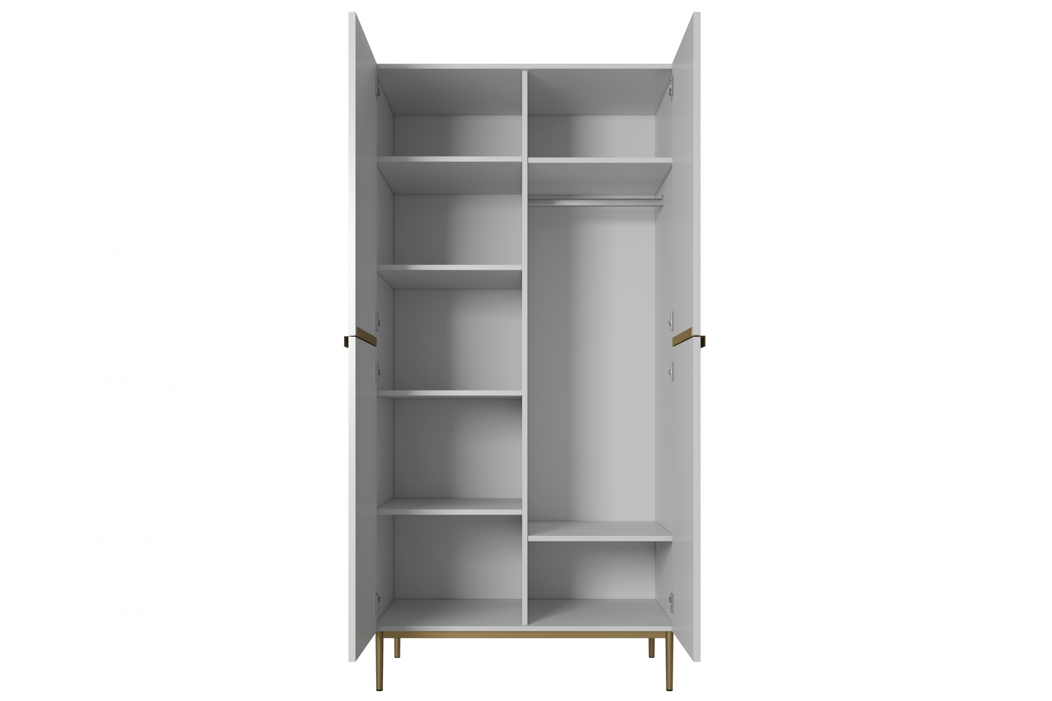 Skříň Nicole 100 cm - bílý mat / zlaté nožky skříň Nicole 100 cm z policemi - bílý mat / zlote nozki