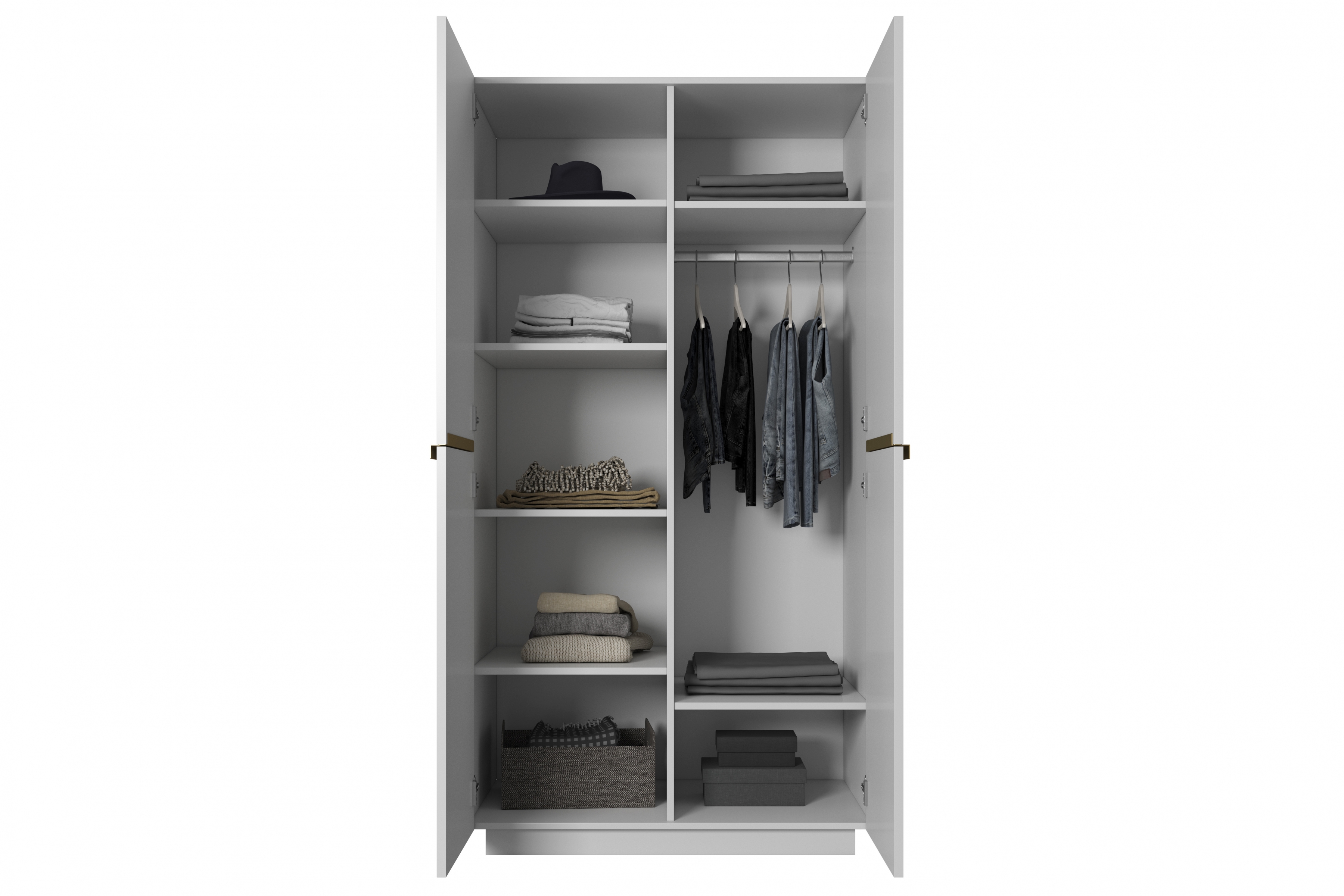 Skriňa Nicole s frézovaným čelom 100 cm - biely mat / zlaté úchytky Skriňa Nicole 100 cm z policami - biely mat / zlote úchyty