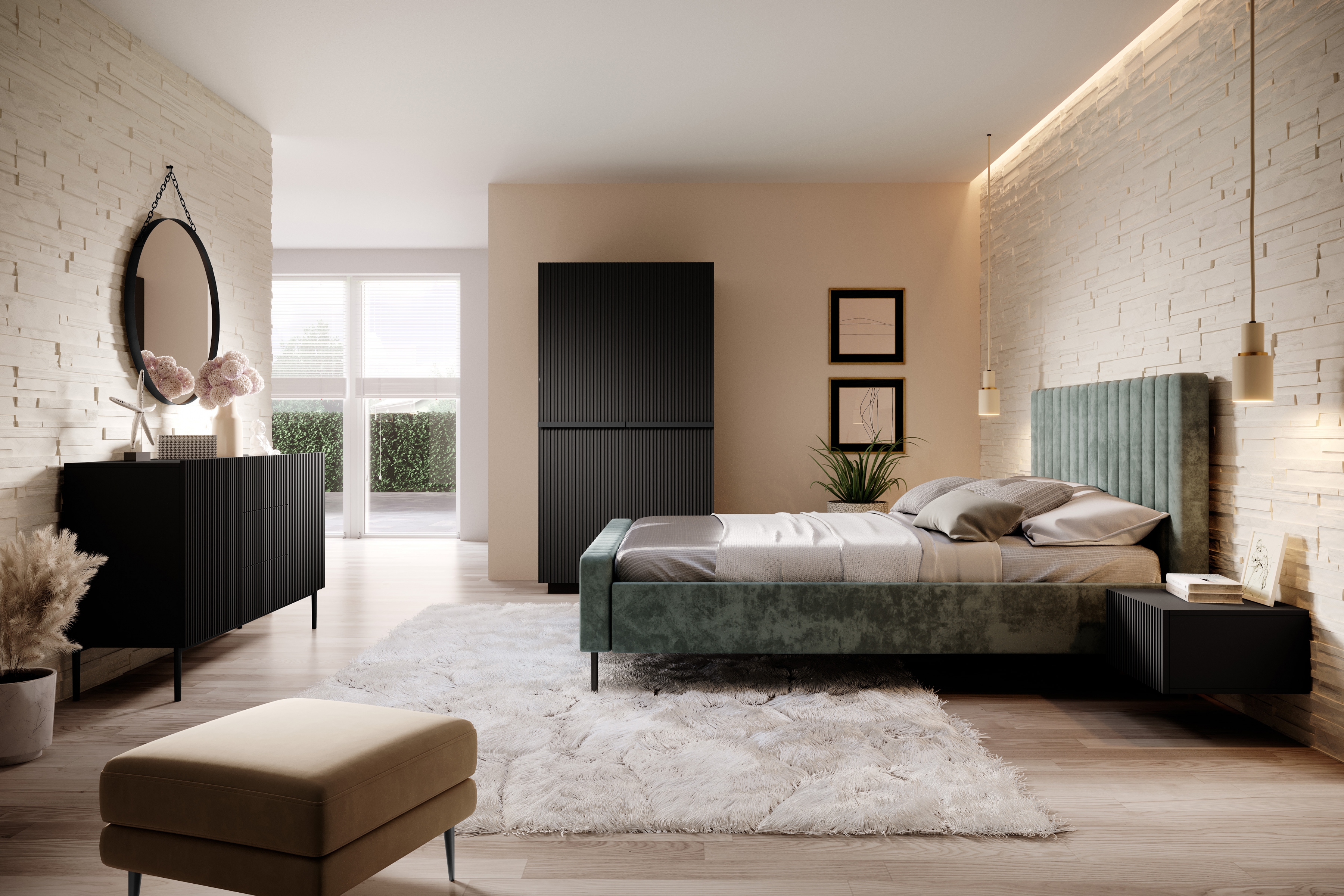 Skriňa Nicole s frézovaným čelom 100 cm - čierna mat / čierne úchytky Skriňa Nicole 100 cm z policami - Čierny mat / čierny úchyty