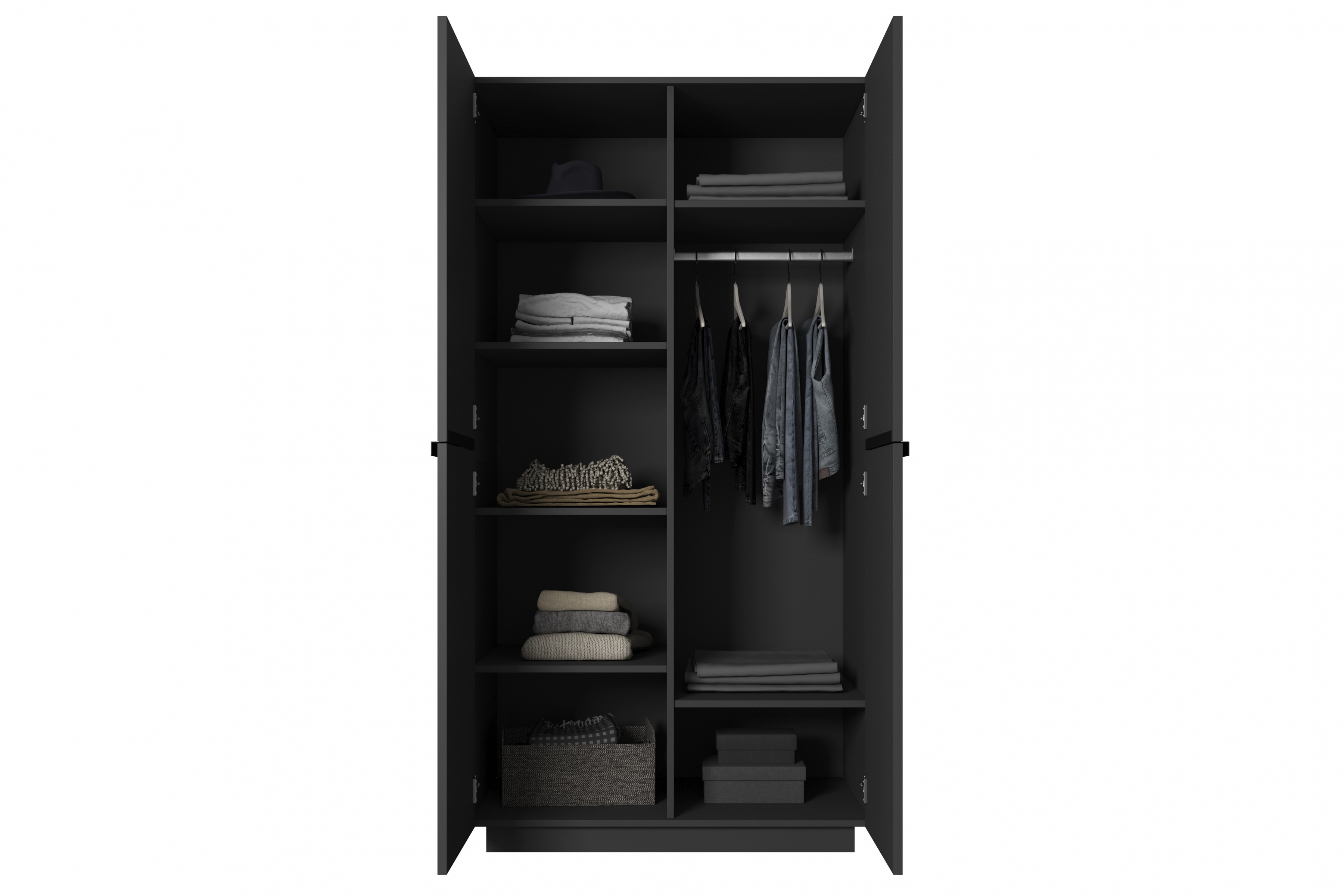 Skriňa Nicole s frézovaným čelom 100 cm - čierna mat / čierne úchytky Skriňa Nicole 100 cm z policami - Čierny mat / čierny úchyty