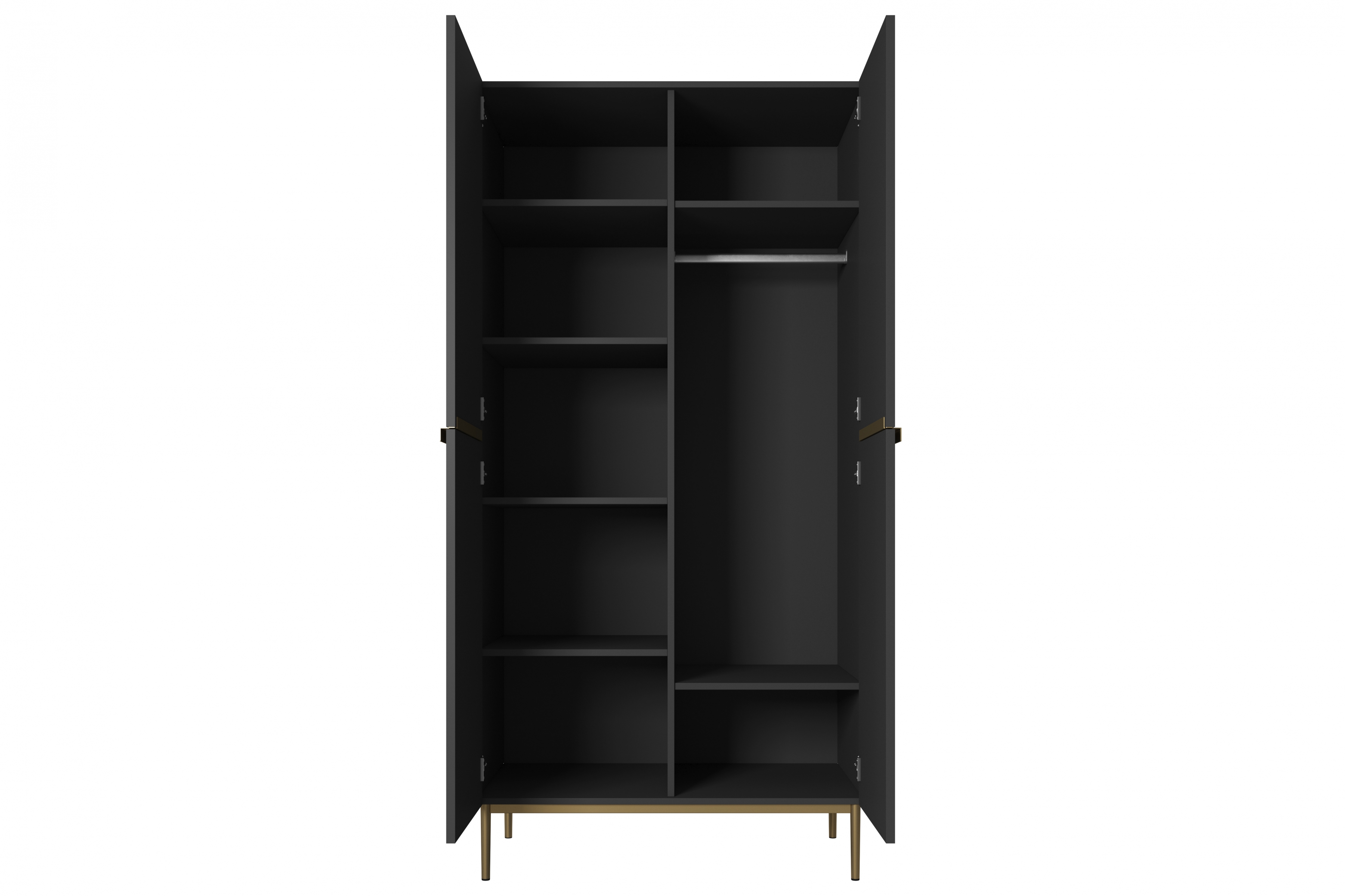 Skriňa Nicole s kovovými nohami 100 cm - čierna mat / zlaté nožičky Skriňa Nicole 100 cm z policami - Čierny mat / zlote nozki