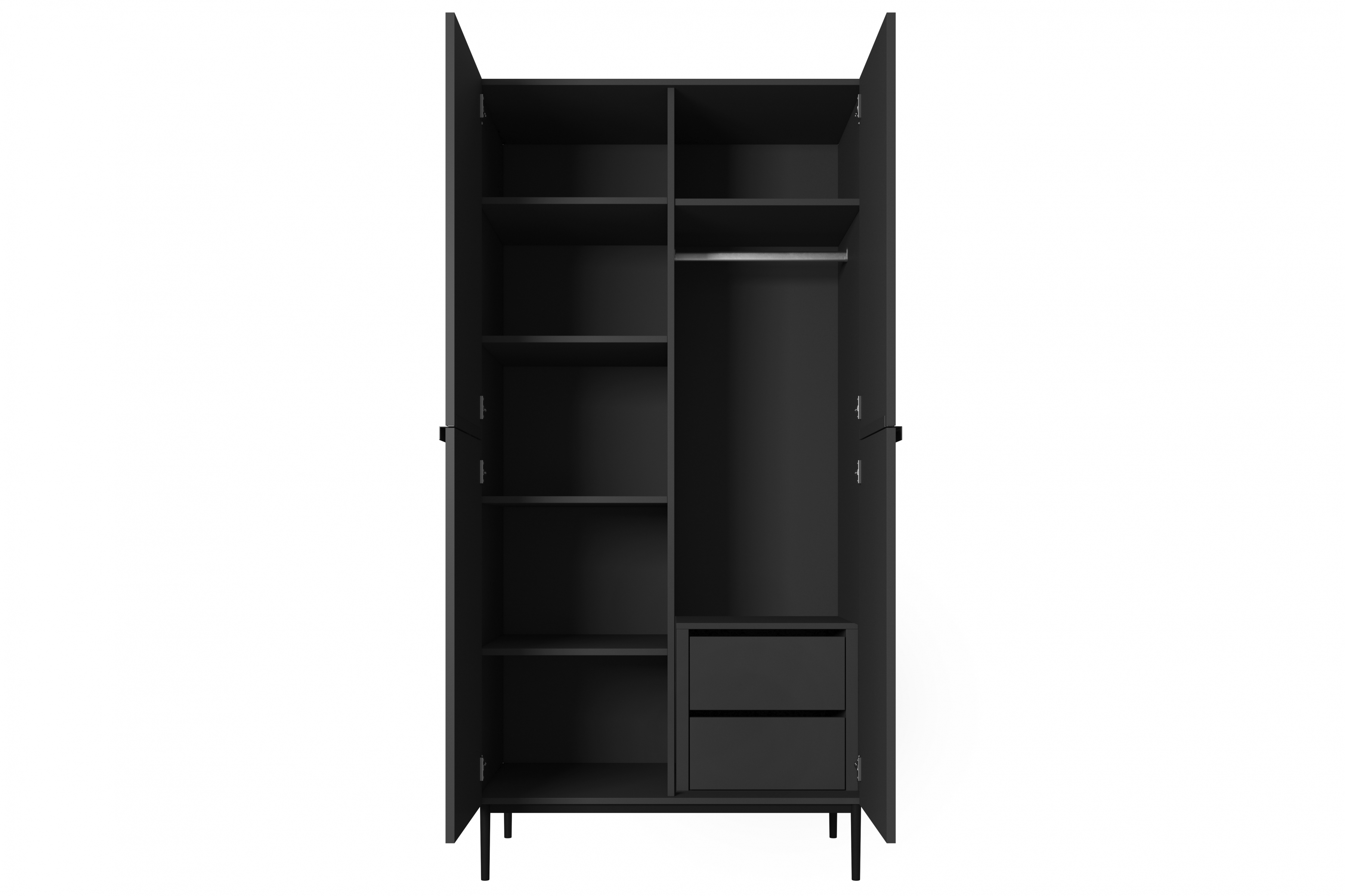 Skříň Nicole se zásuvkami 100 cm - černý mat / černé nožky skříň Nicole 100 cm z policemi i zásuvkami - černá mat / černá nozki