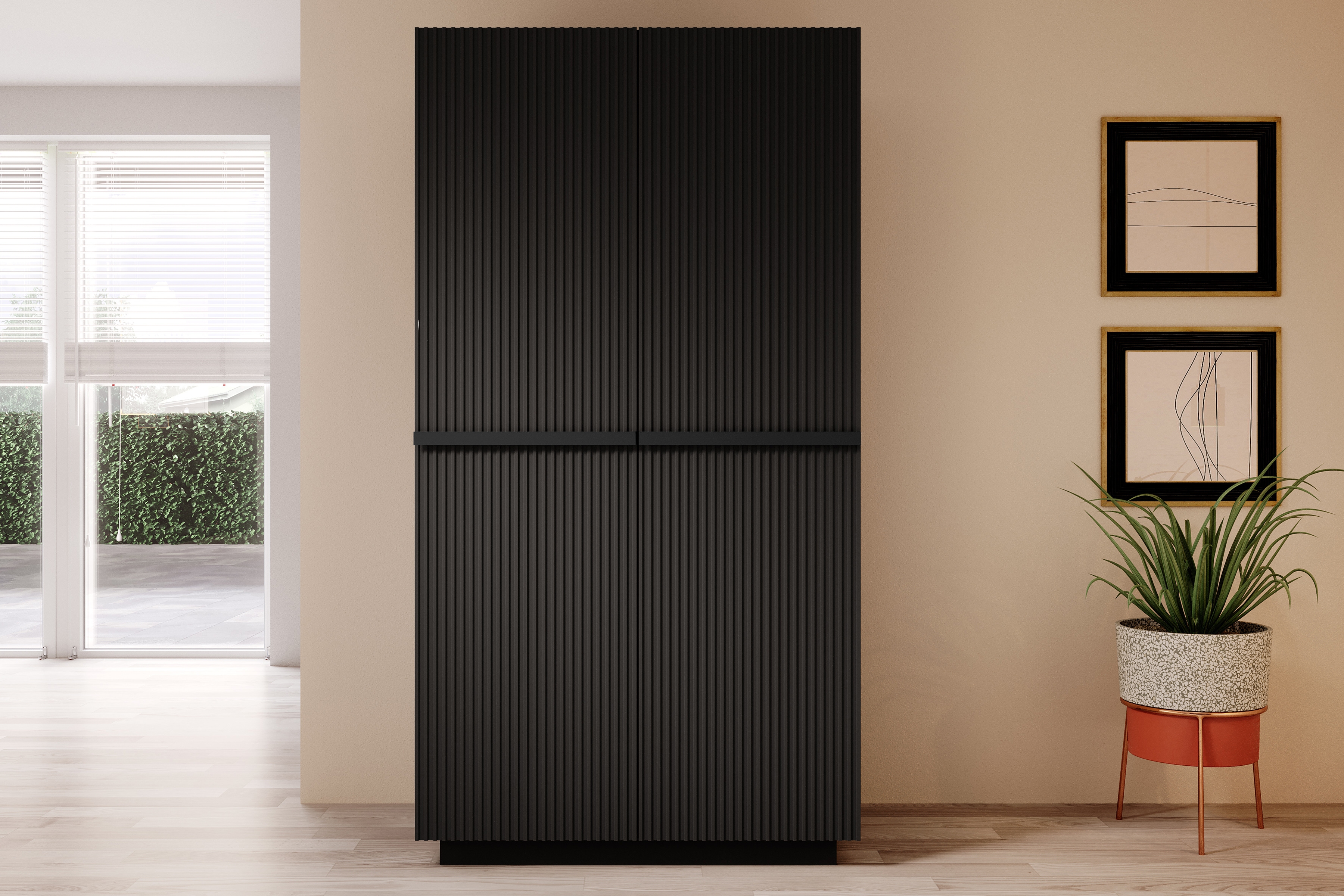 Skříň Nicole 100 cm se zásuvkami - černý mat / černé úchytky skříň Nicole 100 cm z policemi i zásuvkami - černá mat / černá Úchytky