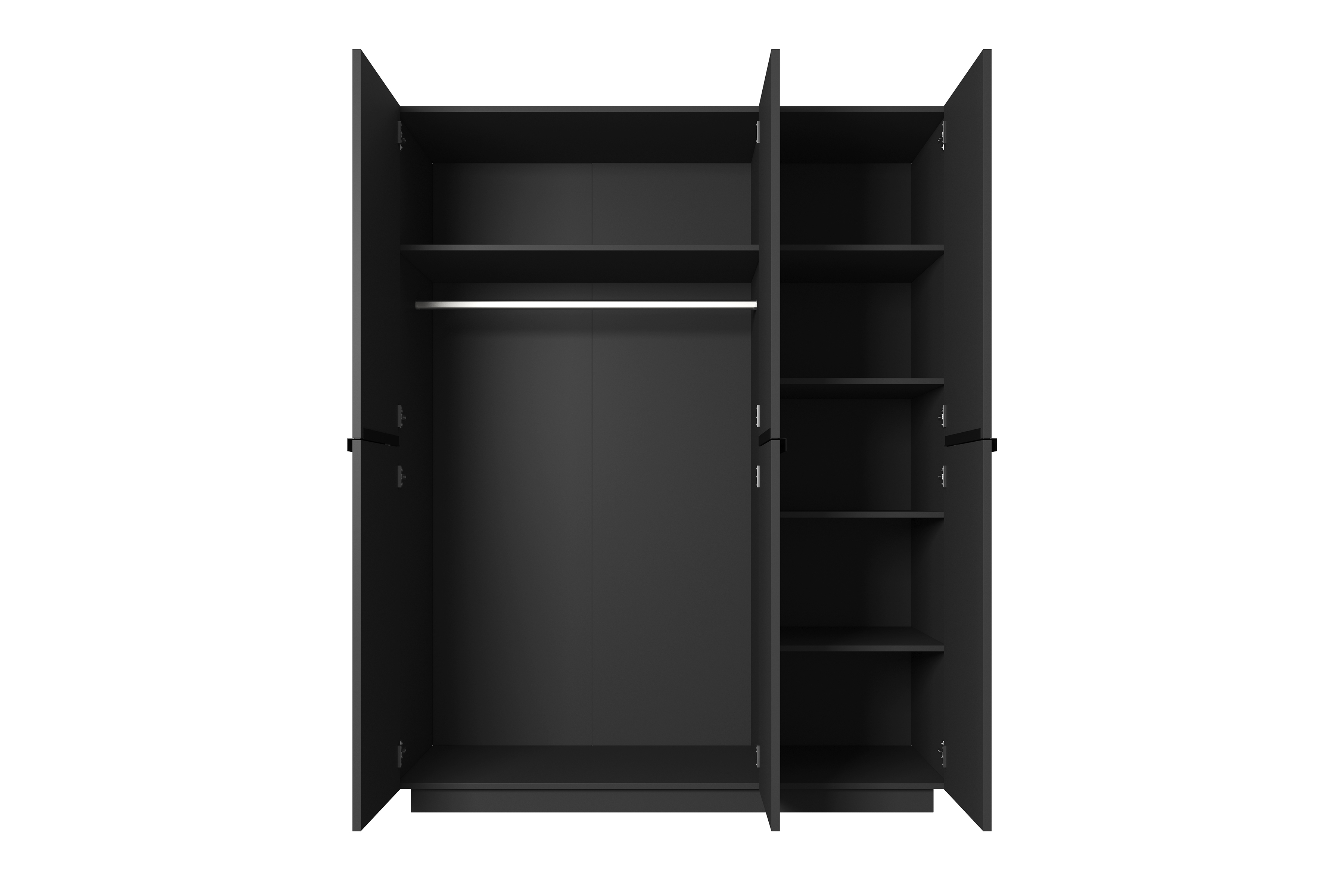 Šatní skříň Nicole 150 cm s policemi - černý mat / černé úchytky skříň Nicole 150 cm - černá mat / černá Úchytky