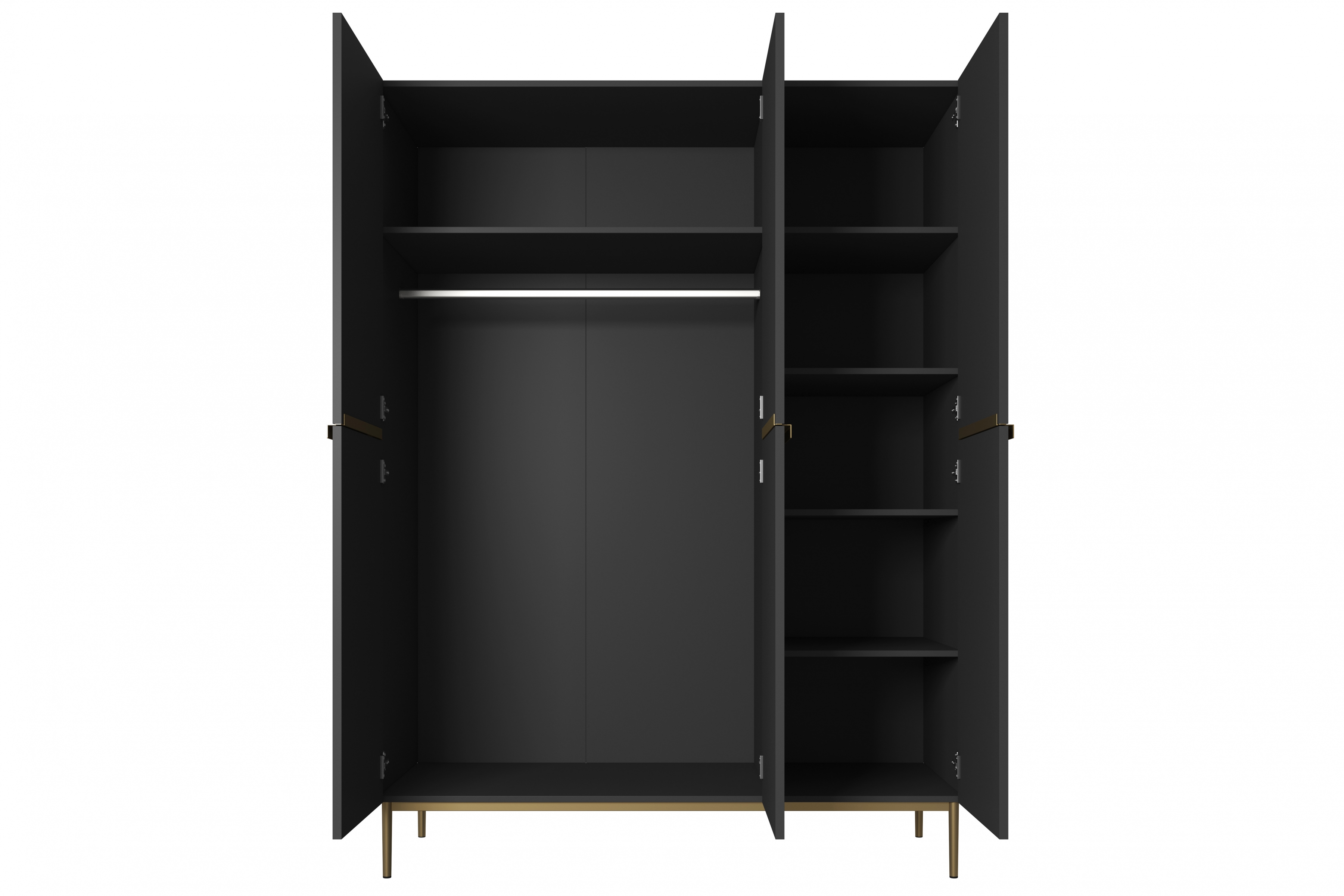 Skriňa Nicole 150 cm na nožičkách - čierny mat / zlatá Skriňa Nicole 150 cm z policami - Čierny mat / zlote nozki
