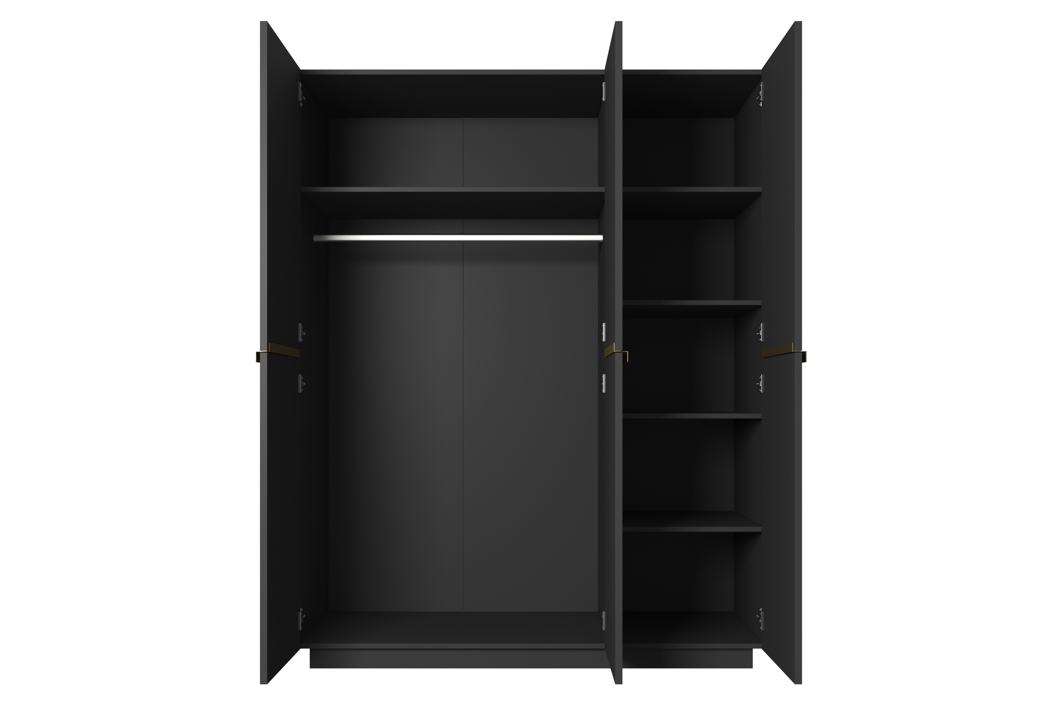 Skriňa Nicole 150 cm na sokli - čierny mat / zlaté úchytky Skriňa Nicole 150 cm z policami - Čierny mat / zlote úchyty