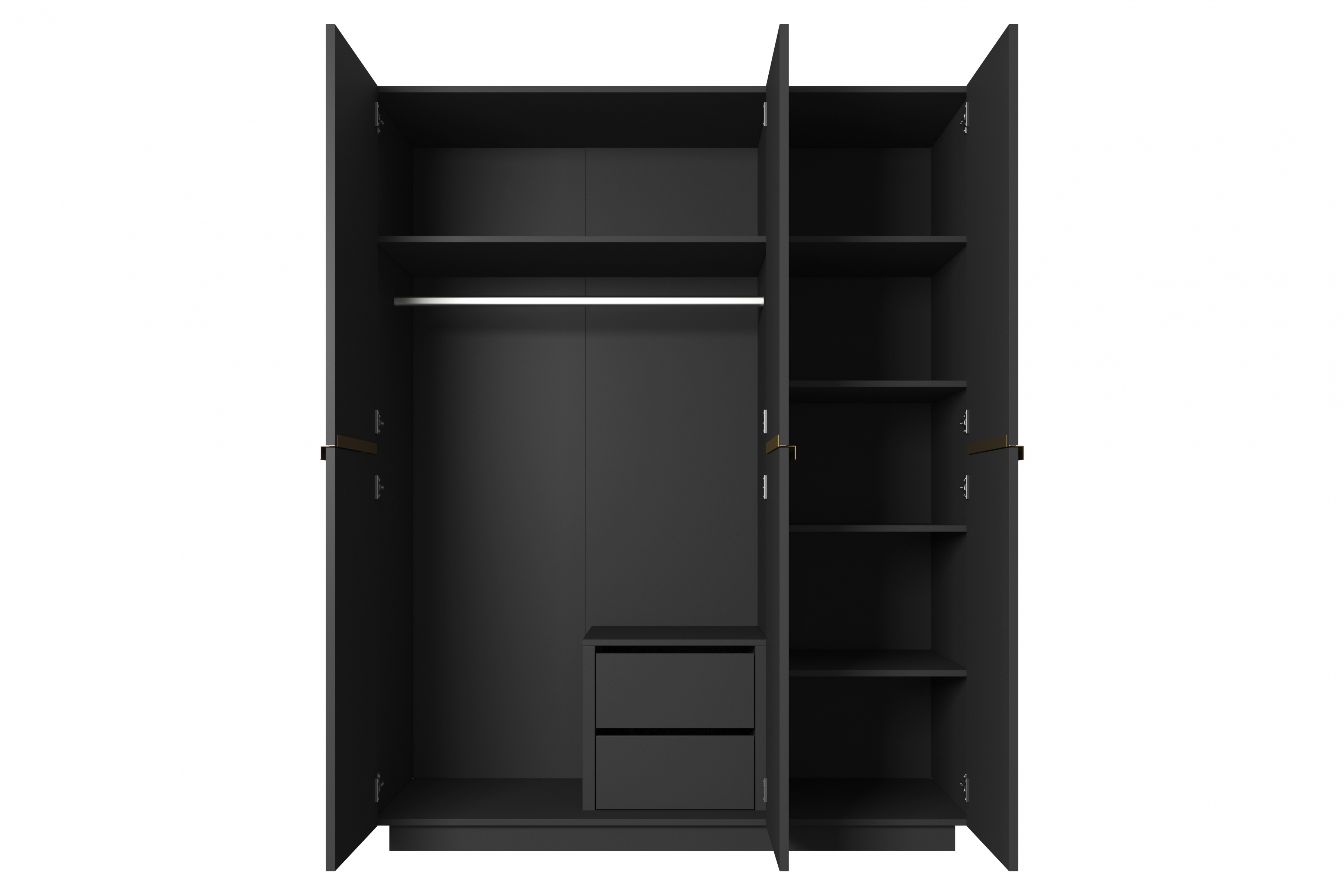 Skriňa Nicole 150 cm s ukrytými zásuvkami - čierny mat / zlaté úchytky Skriňa Nicole 150 cm z policami i zásuvkami - Čierny mat / zlote úchyty