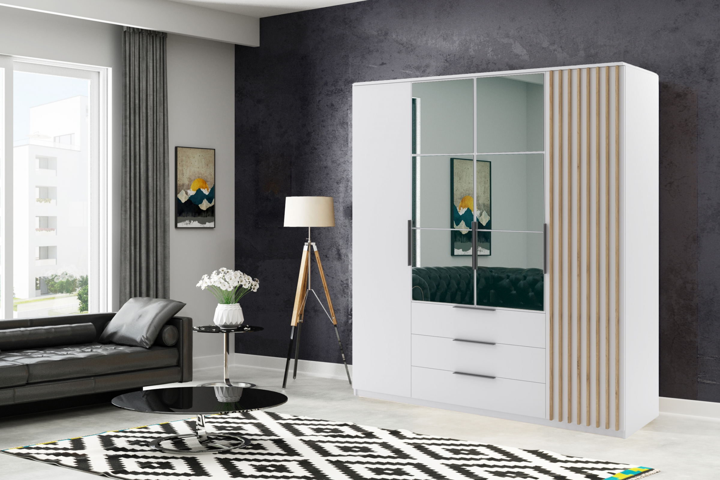 Skriňa otvorená Farenta z lamelami 200 cm - Biely Skriňa otvorená Farenta z lamelami 200 cm - Biely