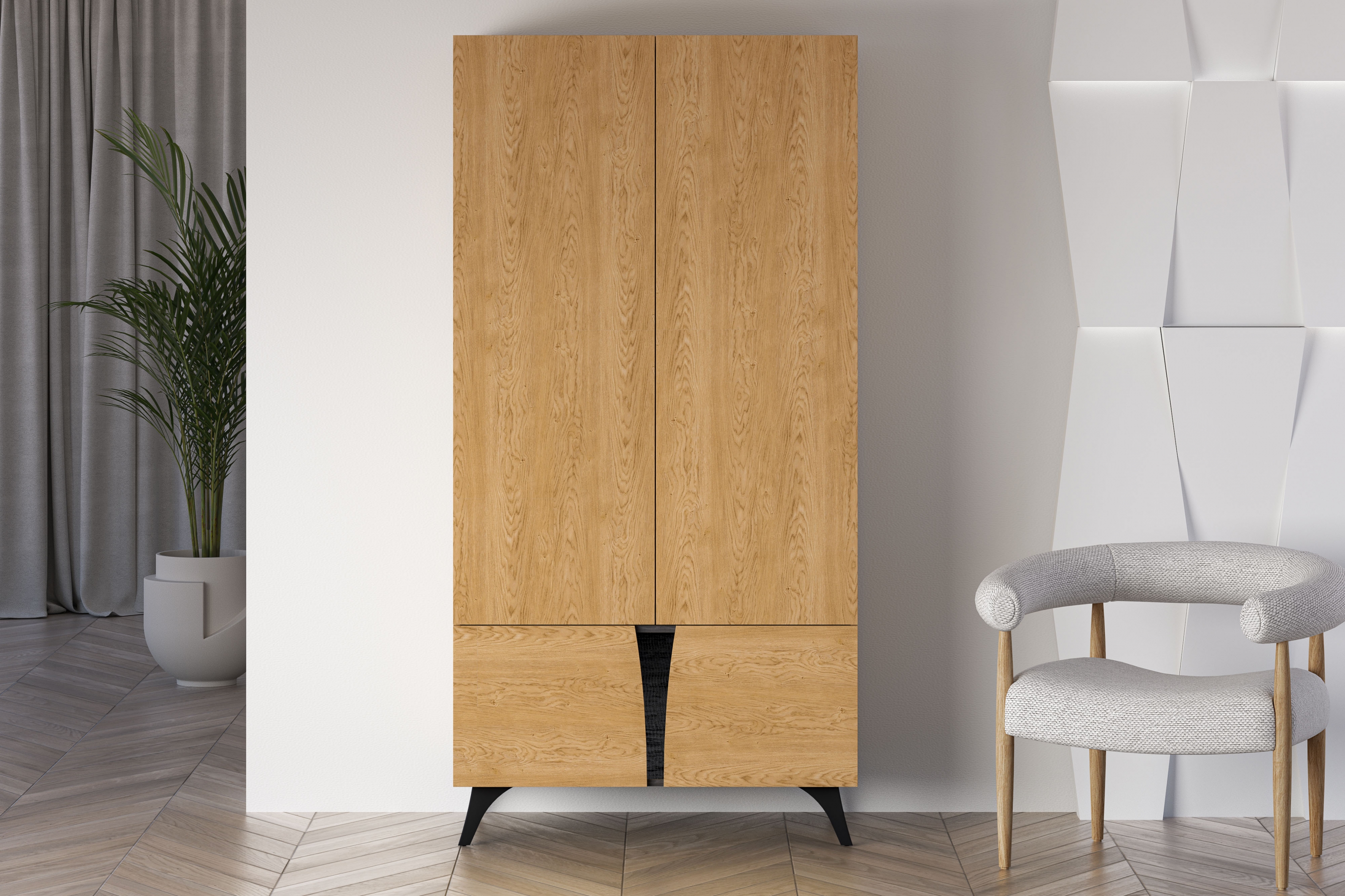 Šatní skříň s otočnými dveřmi Natina 01 95 cm - dub baltic dune skříň otvírána Natina 95 cm - dub baltic dune / jasan portland černá