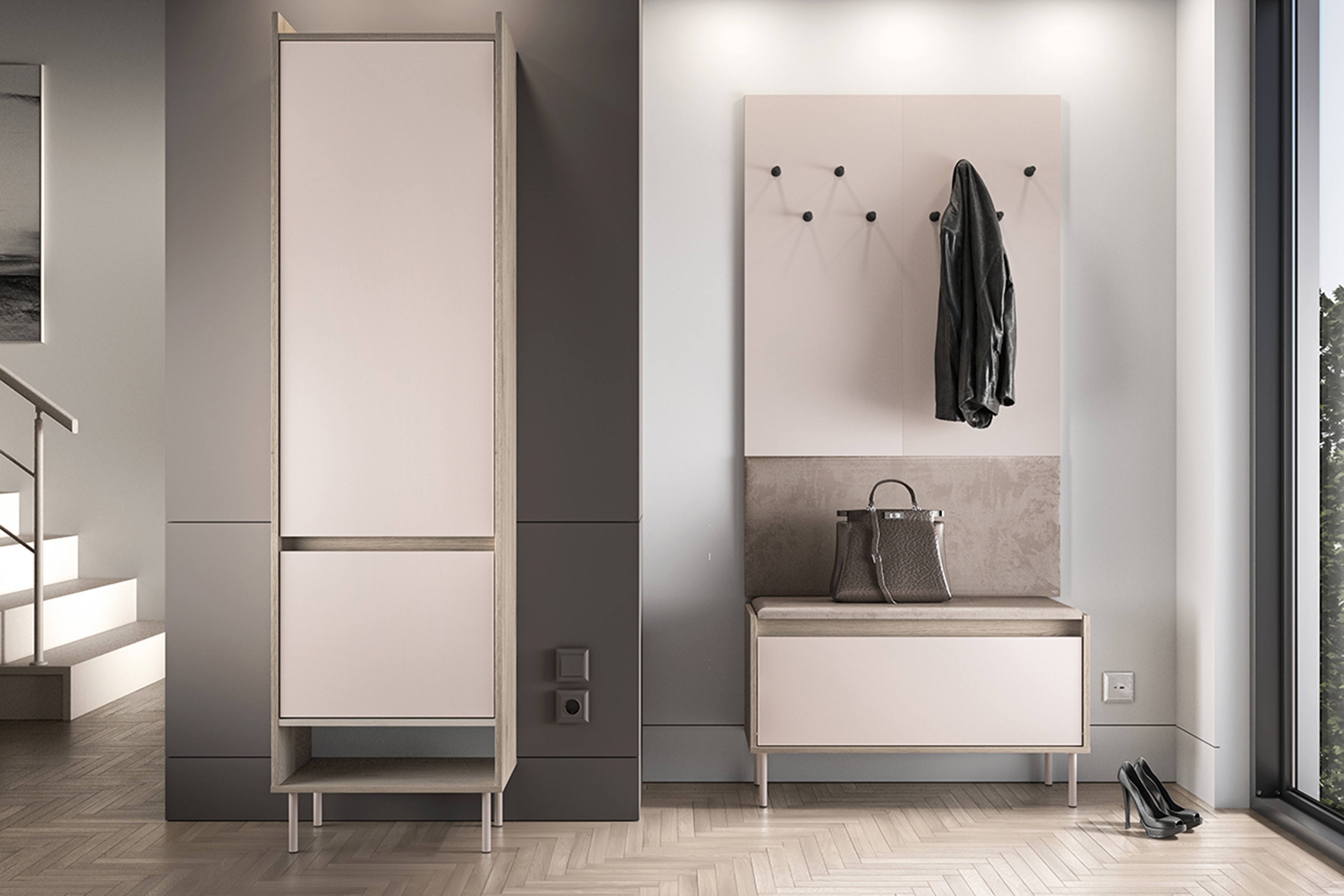 Šatní skříň s otočnými dveřmi Tivano 01 54 cm - kašmír / dub cremona skříň otvírána Voco 01 54 cm - kašmír / dub cremona