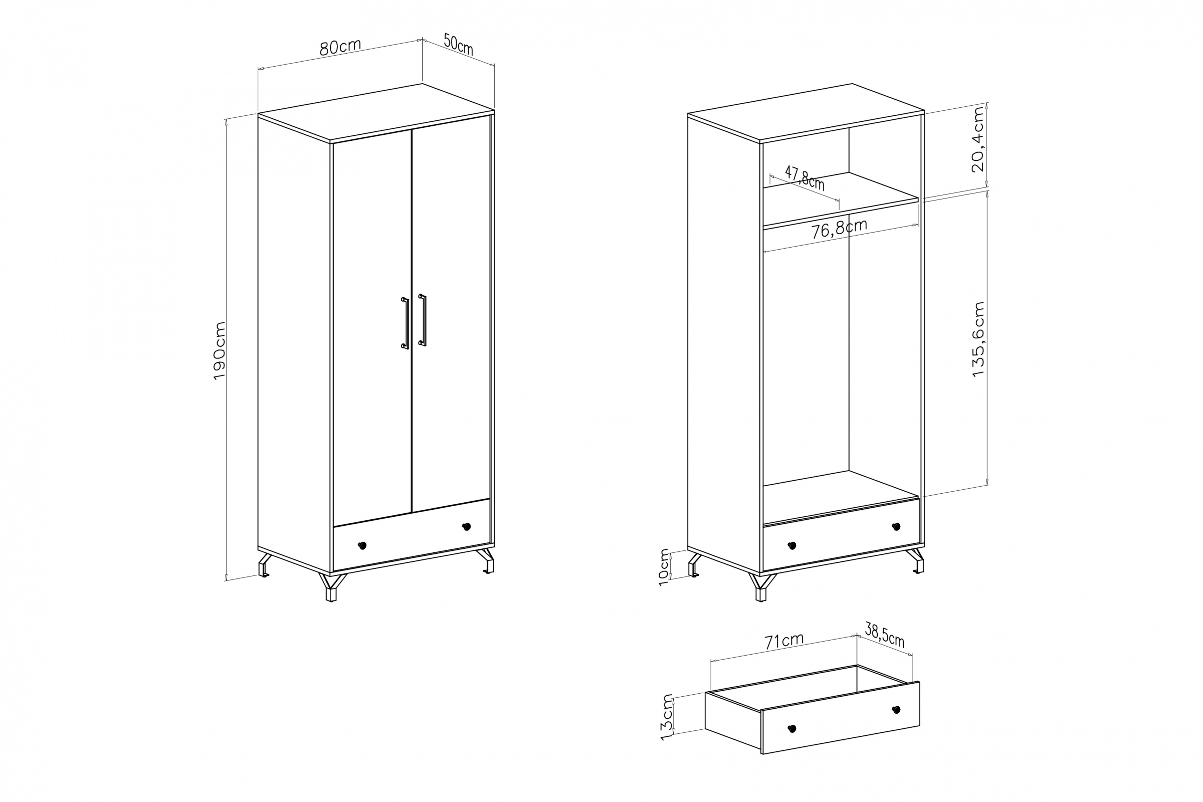 Šatní skříň Bergen 80 cm se zásuvkou - bílá skříň Ozali 80 cm z szuflada - bílá