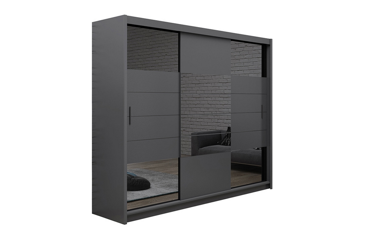 Šatní skříň Aruba 2 250 cm s posuvnými dveřmi - grafit / zrcadlo grafit Skříň grafitová