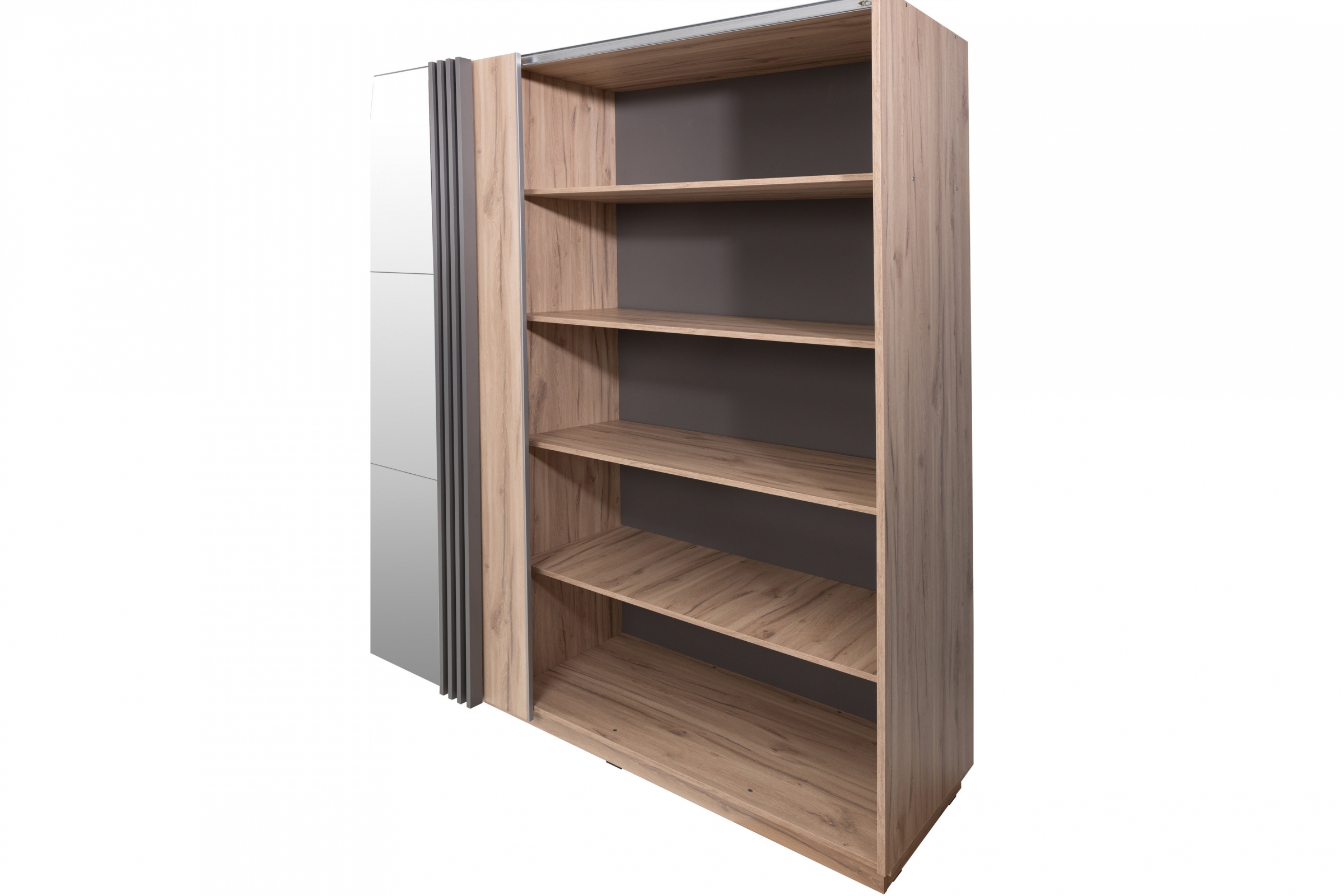 Posuvná šatníková skriňa Allmo AL15 215 cm so zrkadlom - dub estana / antracit Skriňa s posuvnými dverami Allmo AL15 - 215 cm z zrkadlom - Dub estana / Antracytová