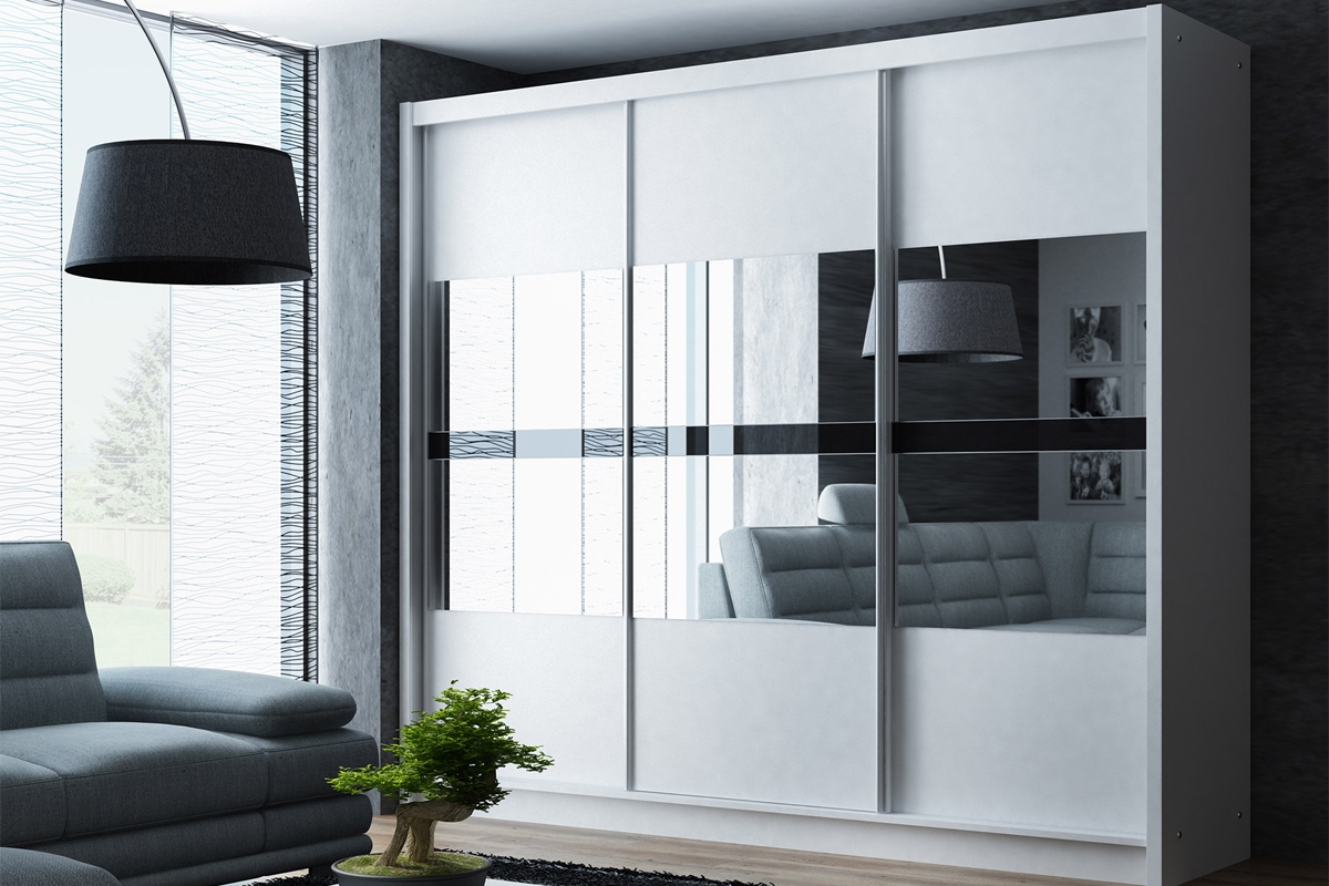 Skriňa s posuvnými dverami Batumi 250 Biely Skriňa z zrkadlom 