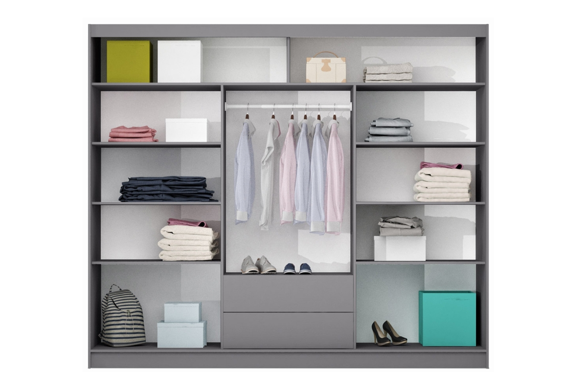 Šatní skříň Batumi 250 cm s posuvnými dveřmi - grafit Skříň s policemi 