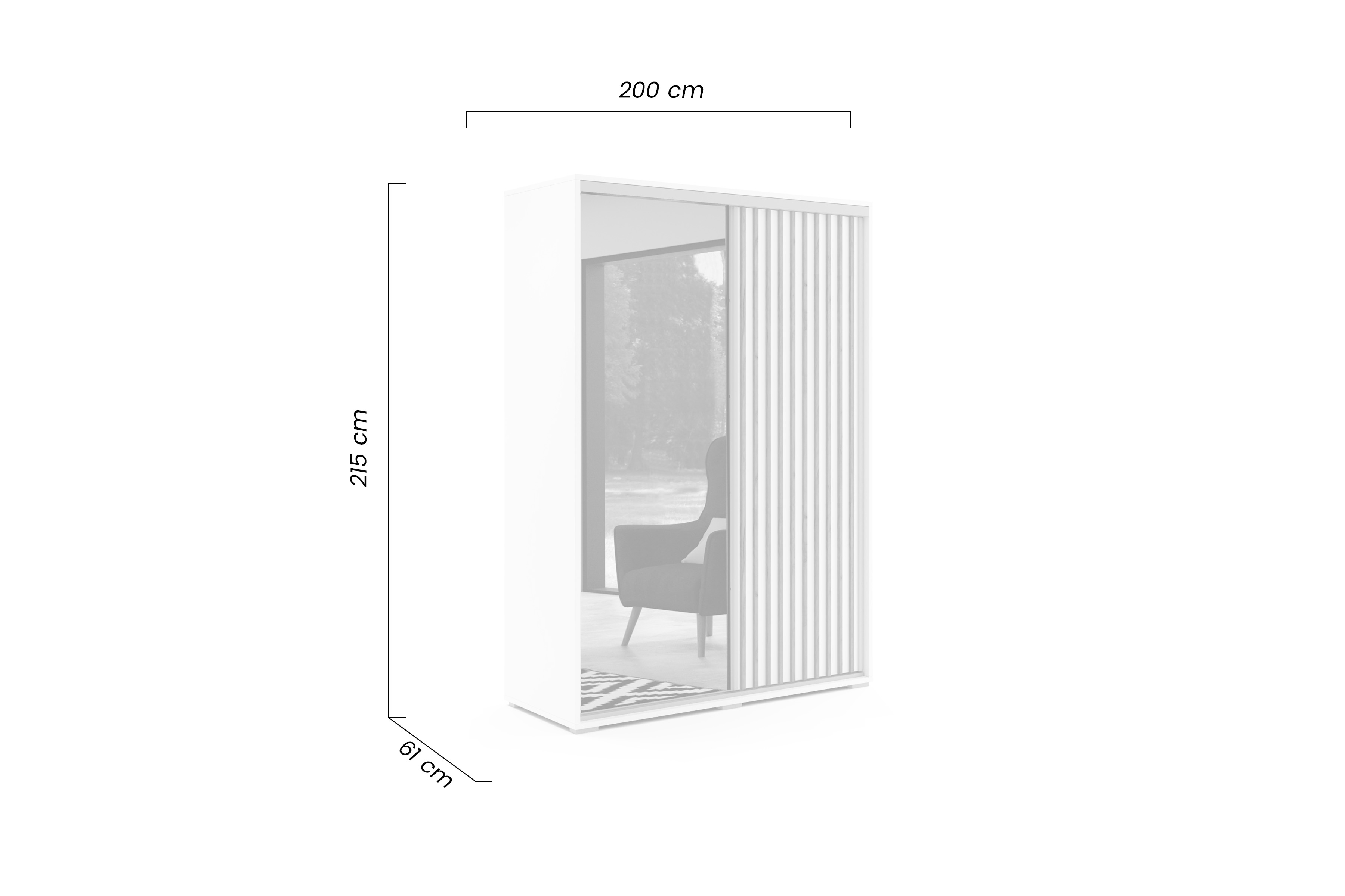 Skriňa s posuvnými dverami Manri z lamelami 200 cm - Biely/craft zlaté Skriňa s posuvnými dverami Manri z lamelami 200 cm - Biely/craft zlaté