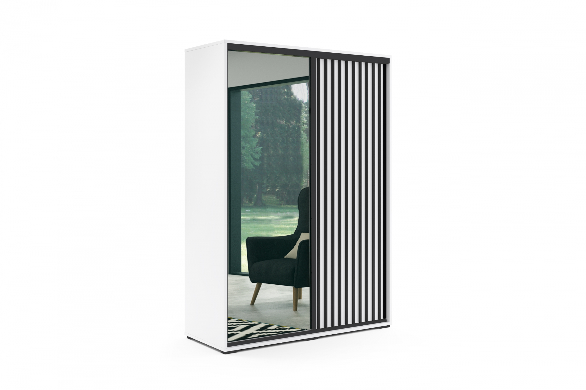 Skriňa s posuvnými dverami Manri z lamelami 200 cm - Biely/Čierny Skriňa s posuvnými dverami Manri z lamelami 200 cm - Biely/Čierny