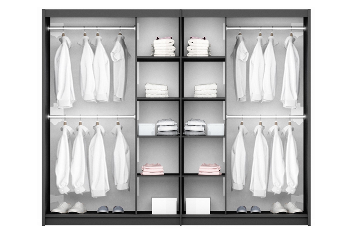 Skriňa s posuvnými dverami Praga 250 Biely - Zrkadlo dymové Skriňa na oblečenie 