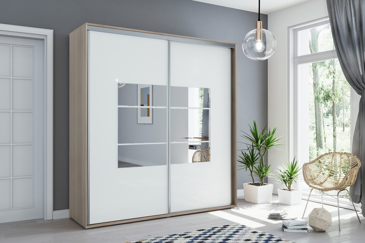 Skriňa s posuvnými dverami Senas 200/215 cm - Biely/Dub sonoma Skriňa s posuvnými dverami Senas 200/215 cm - Biely/Dub sonoma