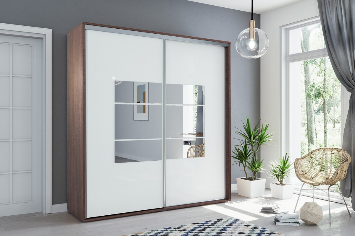 Skriňa s posuvnými dverami Senas 200/245 cm - Biely/Dub czekoladowy Skriňa s posuvnými dverami Senas 200/245 cm - Biely/Dub czekoladowy