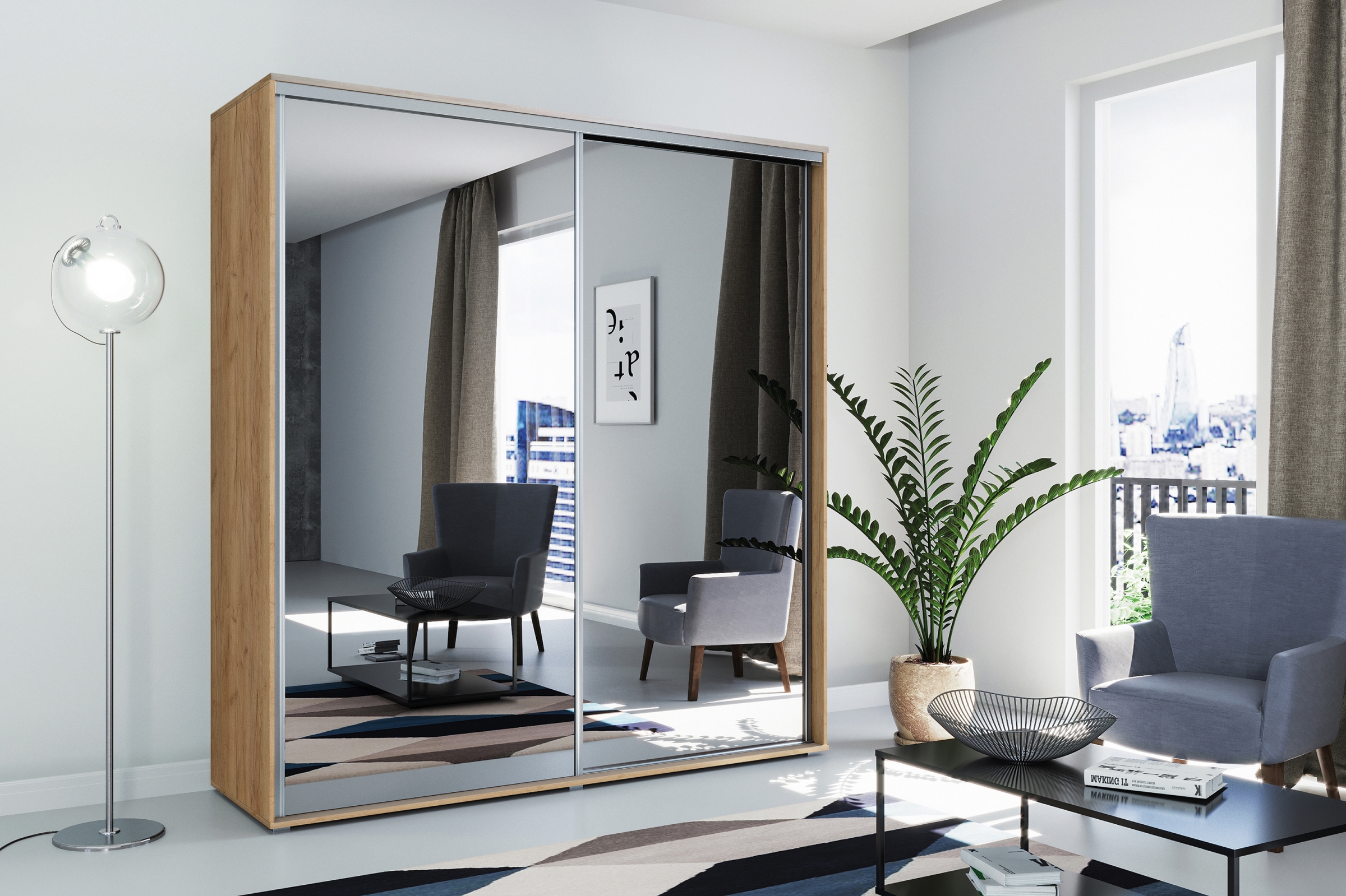 Skříň Trofi 100x245 cm s posuvnými dveřmi - dub craft zlatý Skříň s posuvnými dveřmi Trofi 100/245 cm  - craft zlatá