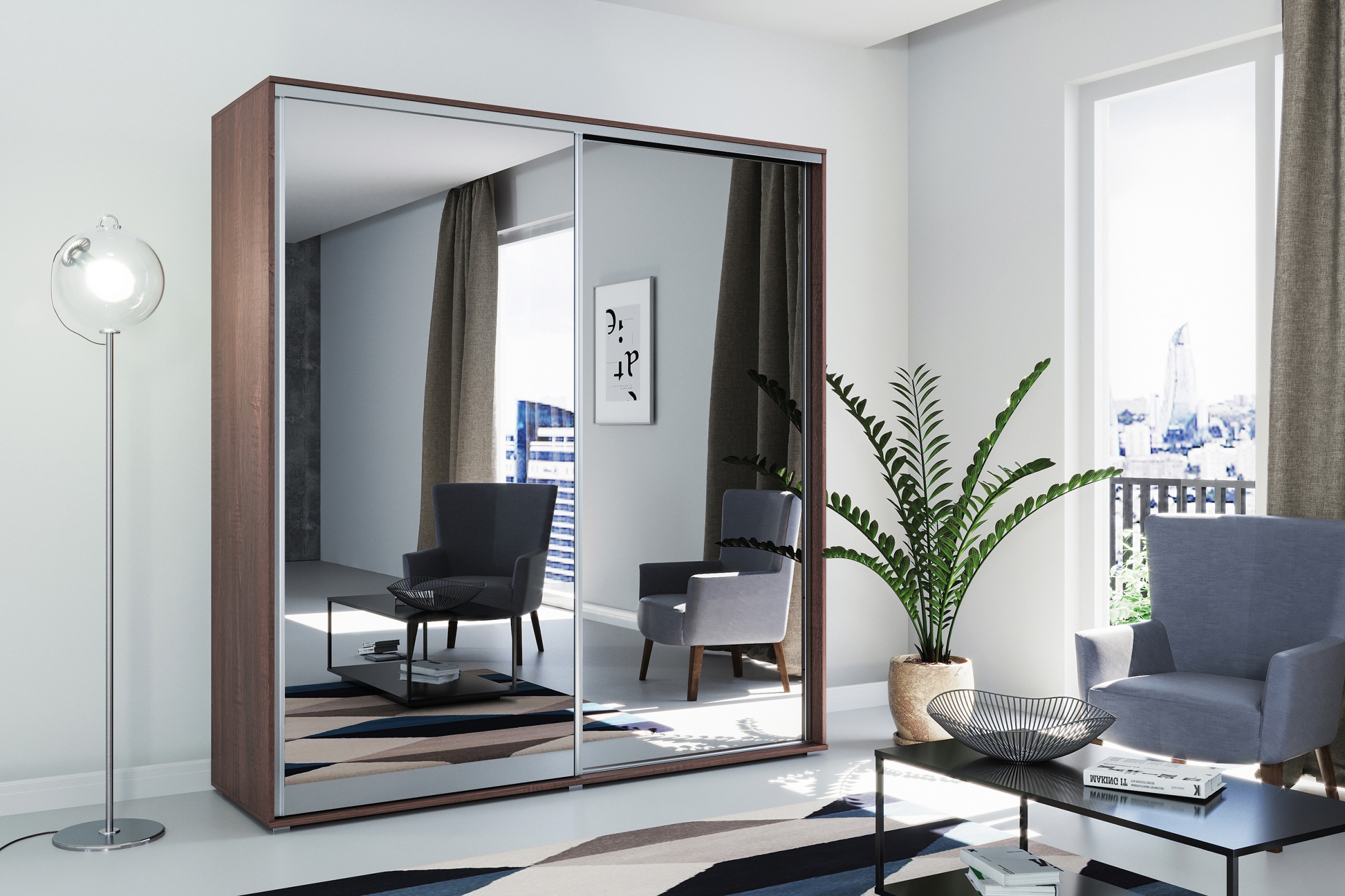 Skříň Trofi 150x215 cm s posuvnými dveřmi - čokoláda Skříň s posuvnými dveřmi Trofi 150/215 cm - čokoláda