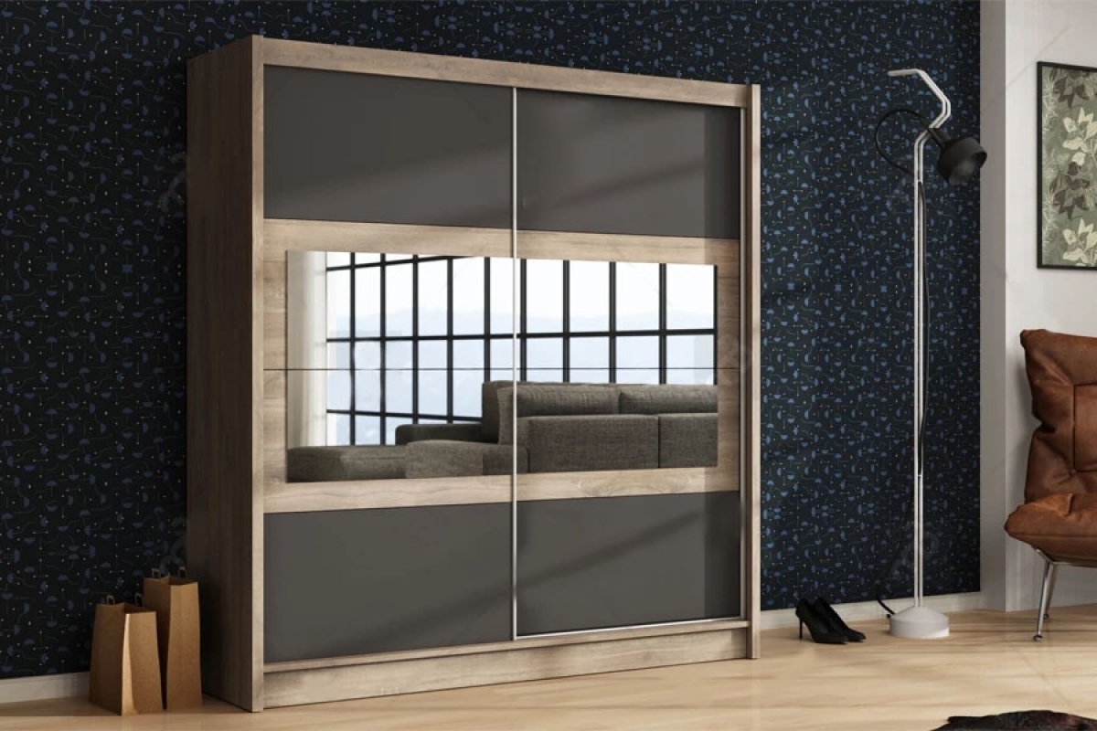 Skříň Salwador 203 cm - country gray / lava szfa Salwaor aranzacja