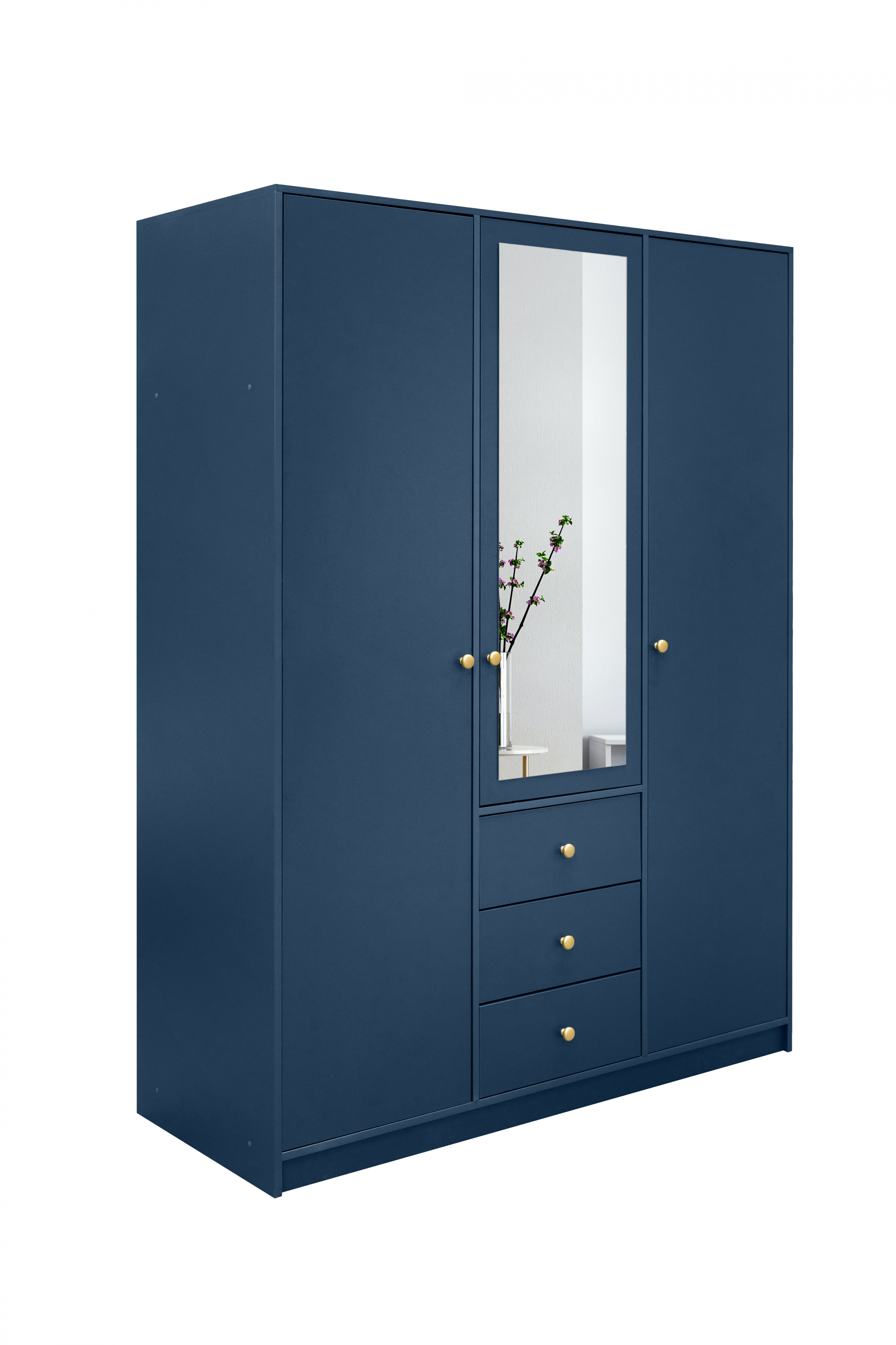 Skříň Siena D3 II 149 cm - tmavě modrá skříň Siena D3 II 149 cm s zásuvkami i zrcadlem - tmavý Blankyt